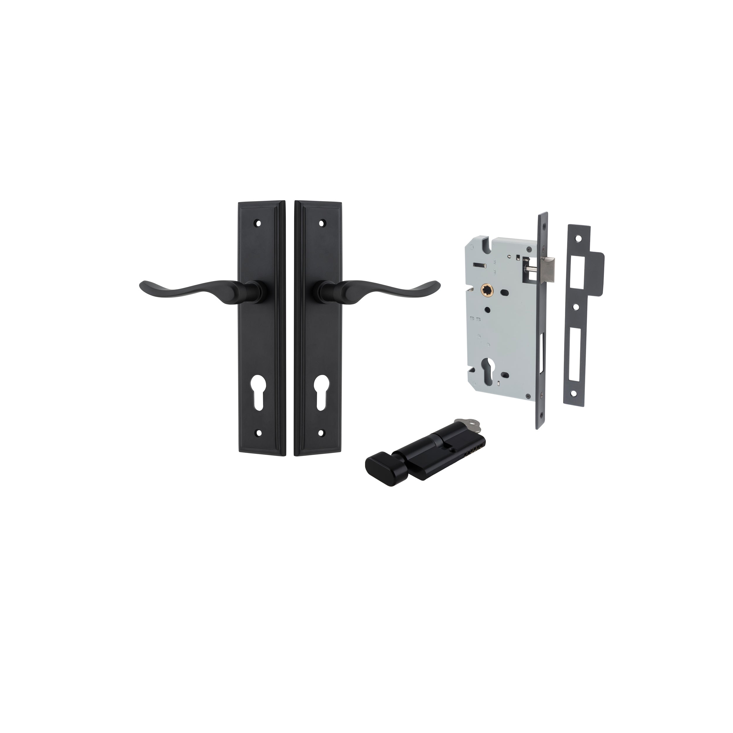 Stirling Lever - Stepped Backplate - Entry Point - Iver - Matt Black - Door Levers