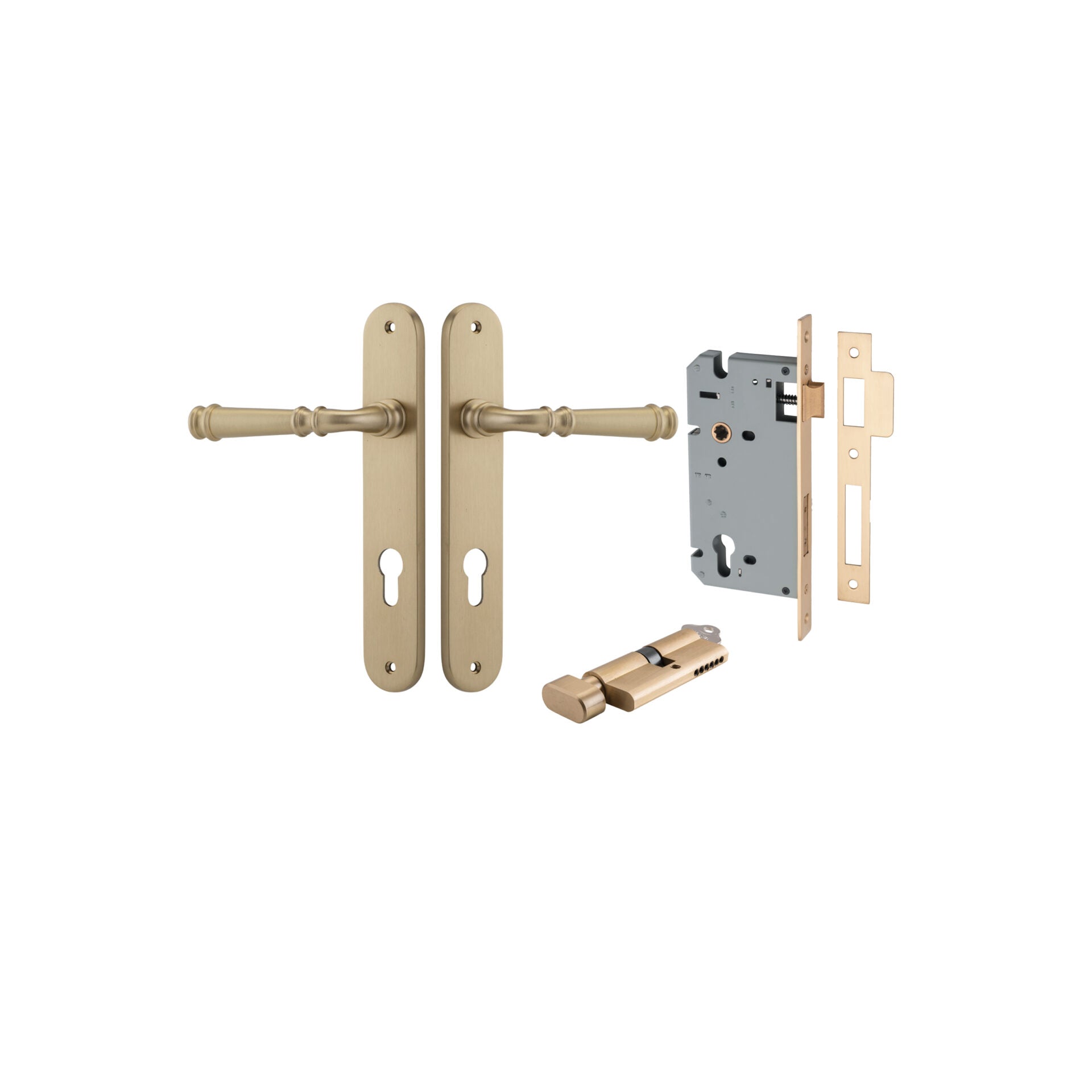 Verona Lever - Oval Backplate - Entry Point - Iver - Brushed Brass - Door Levers