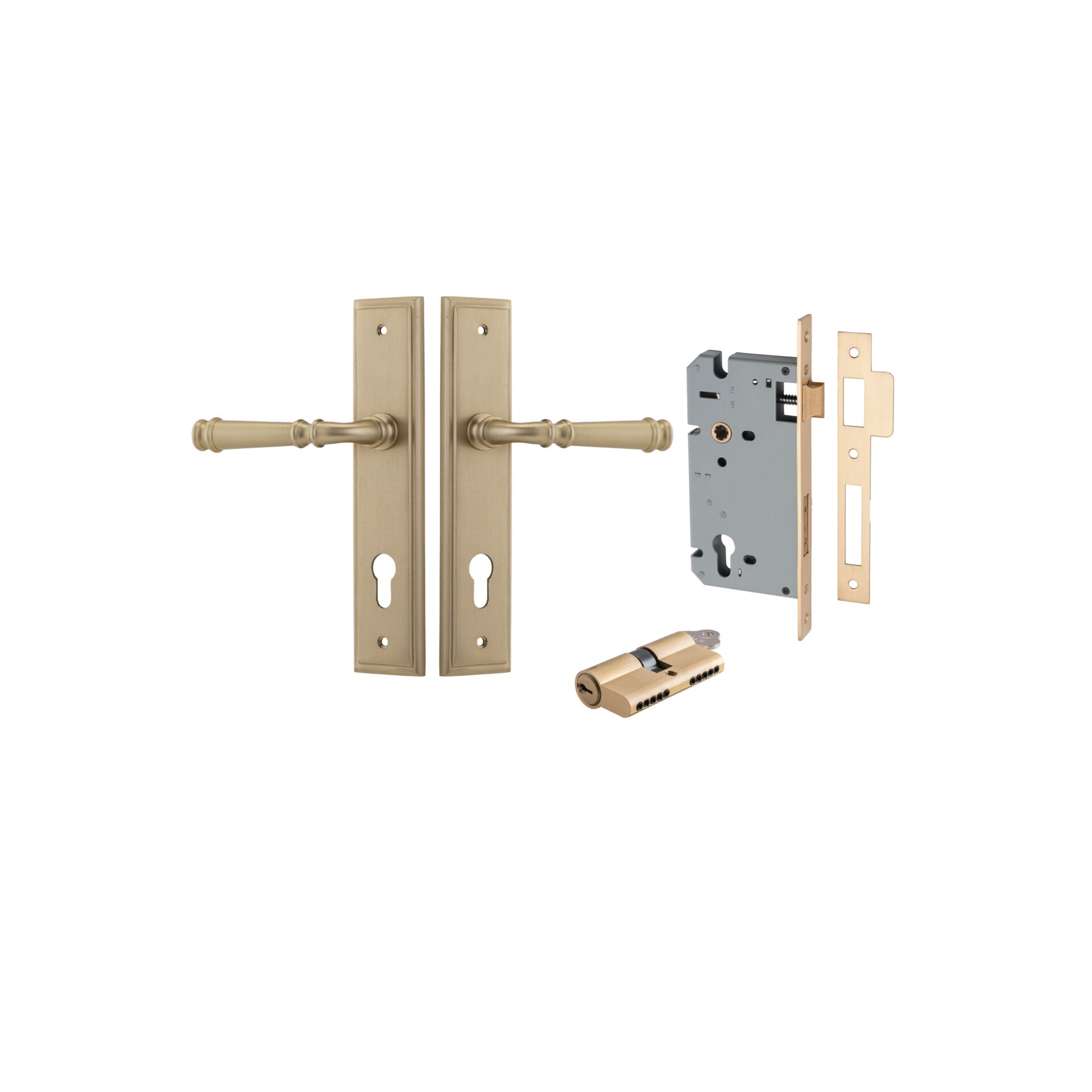 Verona Lever - Stepped Backplate - Entry Point - Iver - Brushed Brass - Door Levers