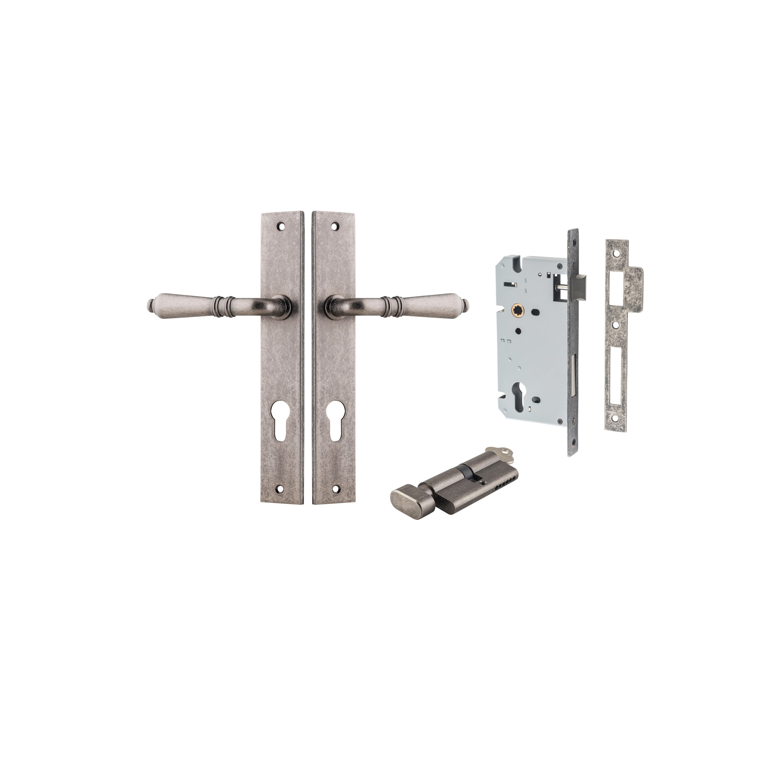 Sarlat Lever - Rectangular Backplate - Entry Point - Iver - Distressed Nickel - Door Levers