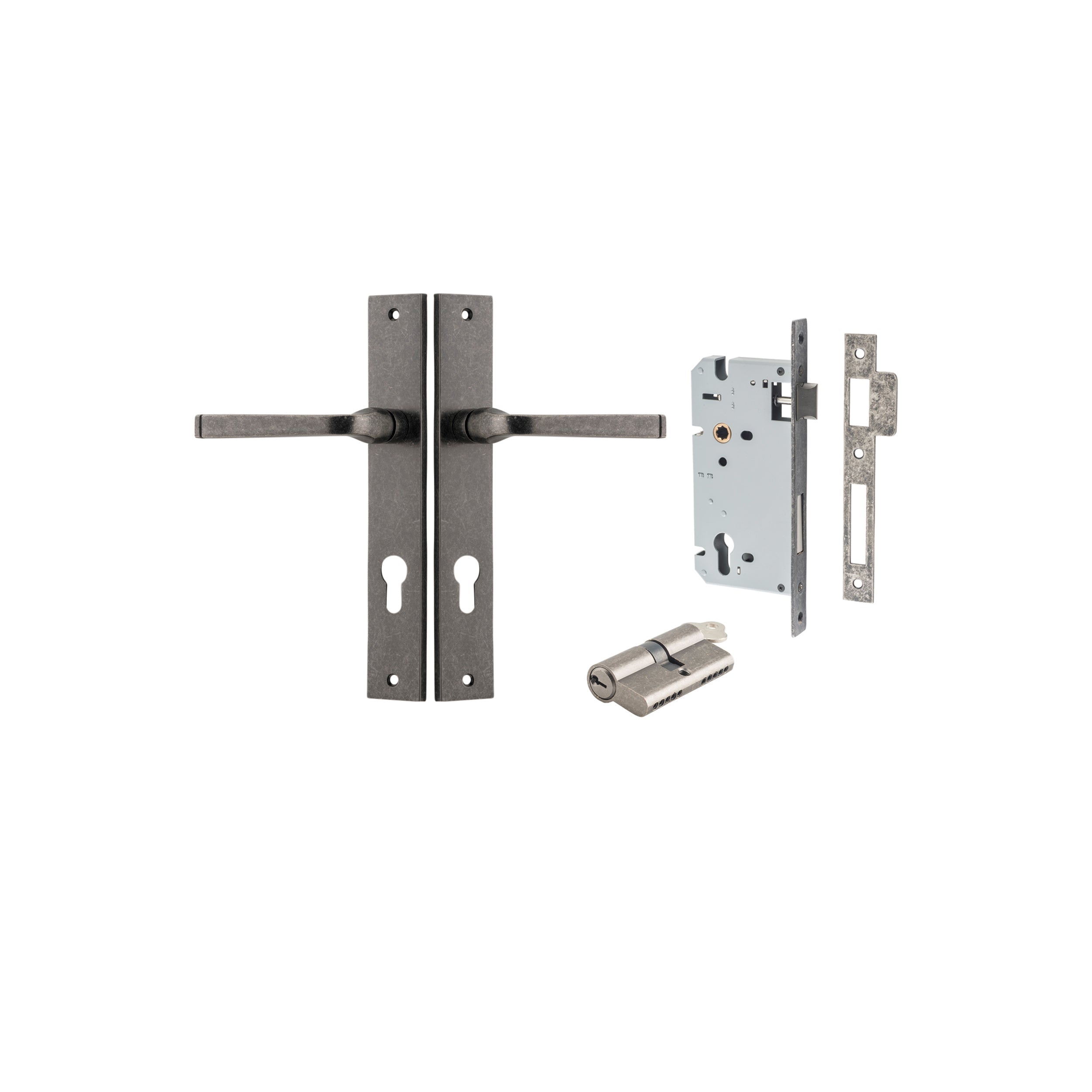 Annecy Lever - Rectangular Backplate - Entry Point - Iver - Distressed Nickel - Door Levers