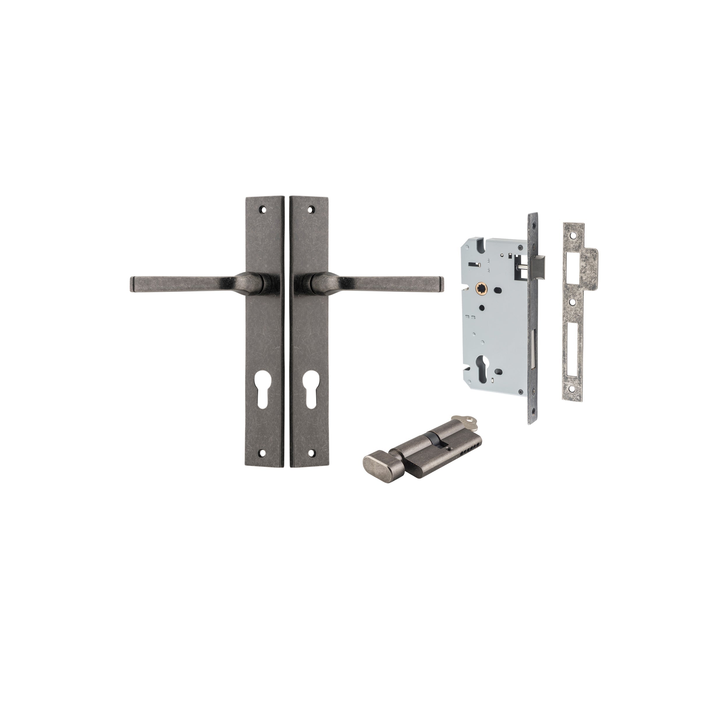 Annecy Lever - Rectangular Backplate - Entry Point - Iver - Distressed Nickel - Door Levers