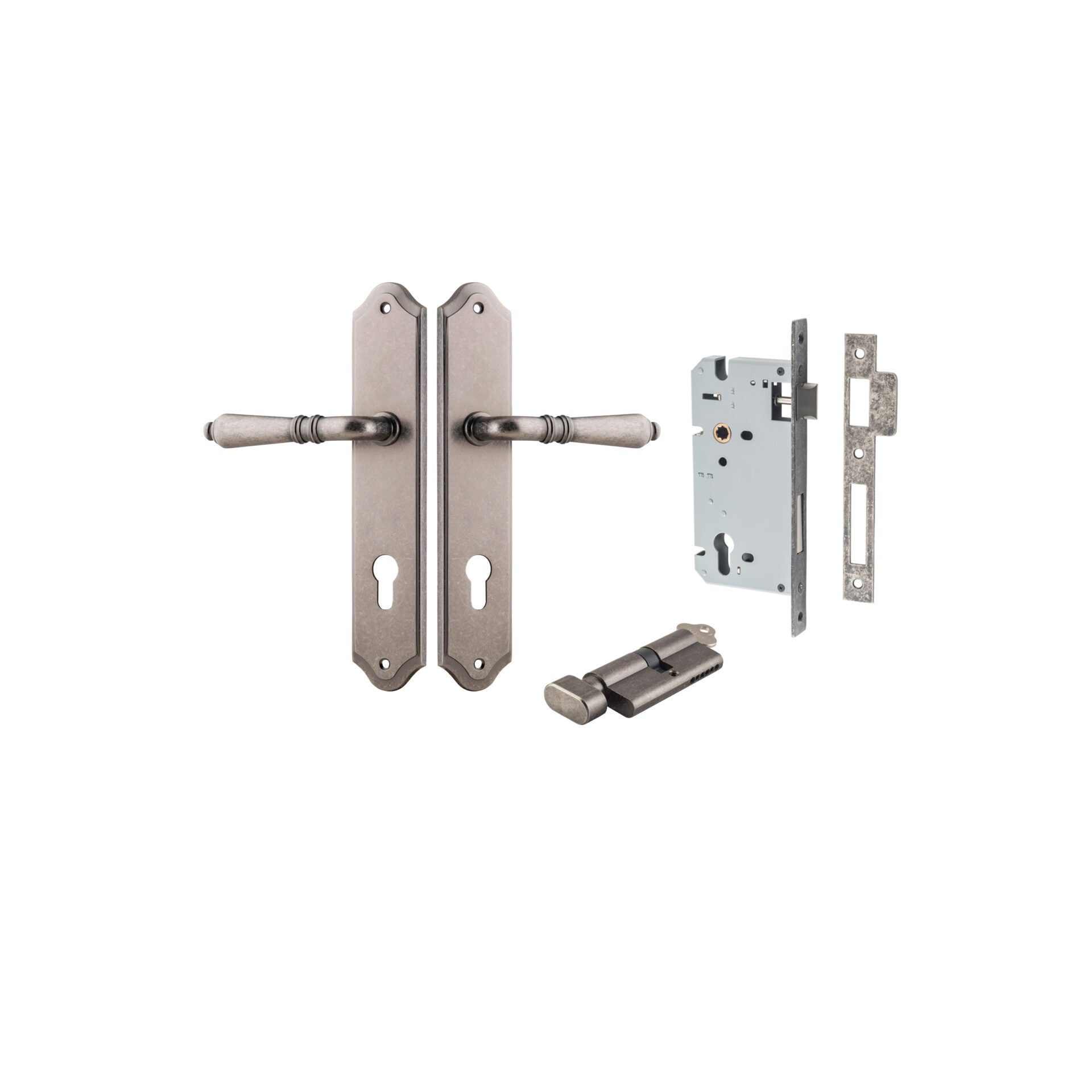 Sarlat Lever - Shouldered Backplate - Entry Point - Iver - Distressed Nickel - Door Levers