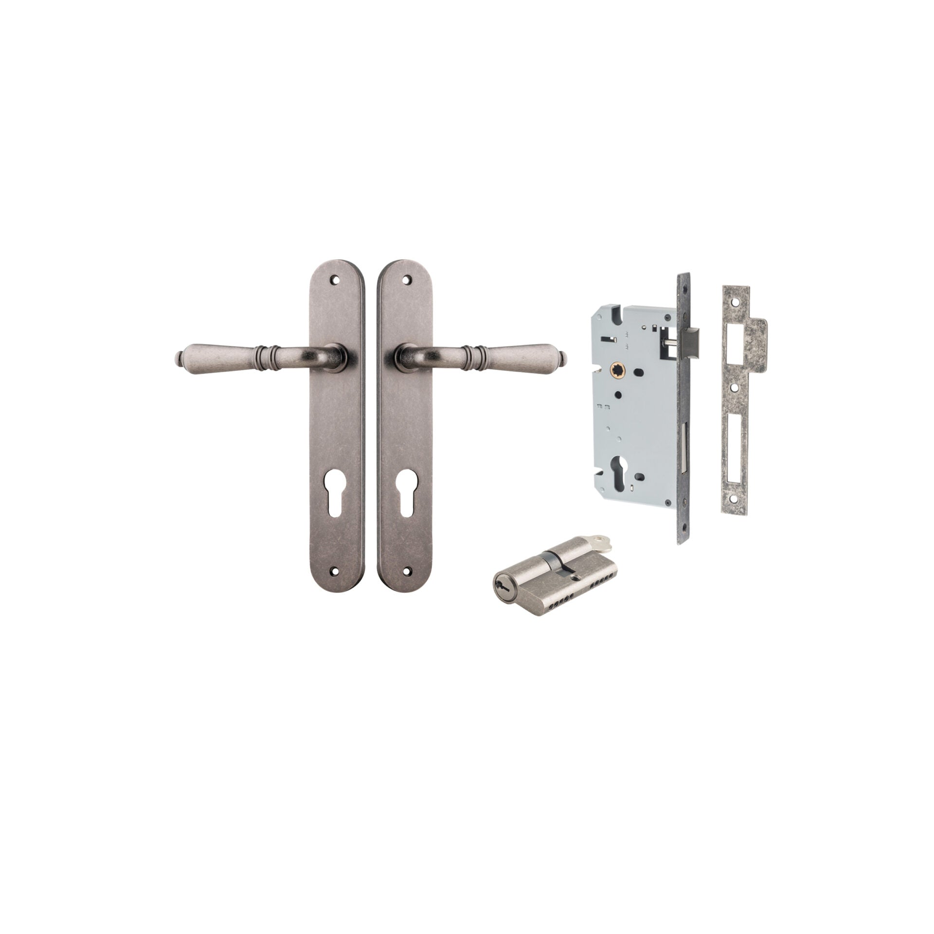 Sarlat Lever - Oval Backplate - Entry Point - Iver - Distressed Nickel - Door Levers