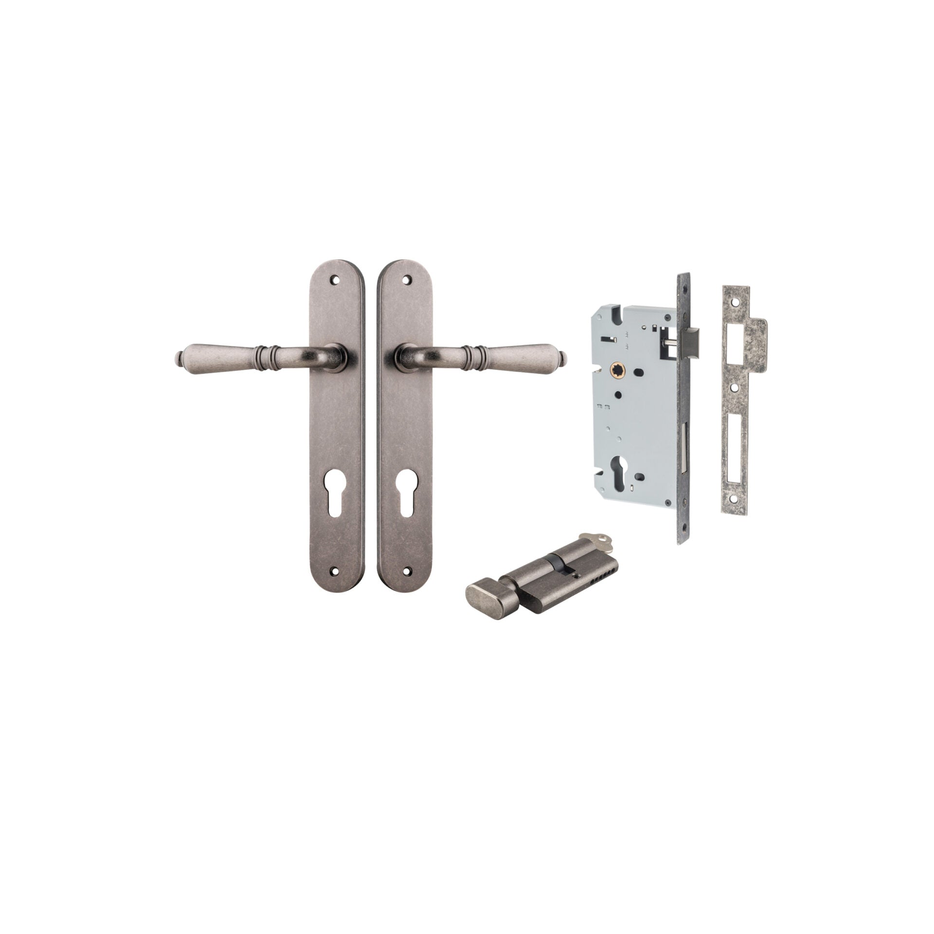 Sarlat Lever - Oval Backplate - Entry Point - Iver - Distressed Nickel - Door Levers