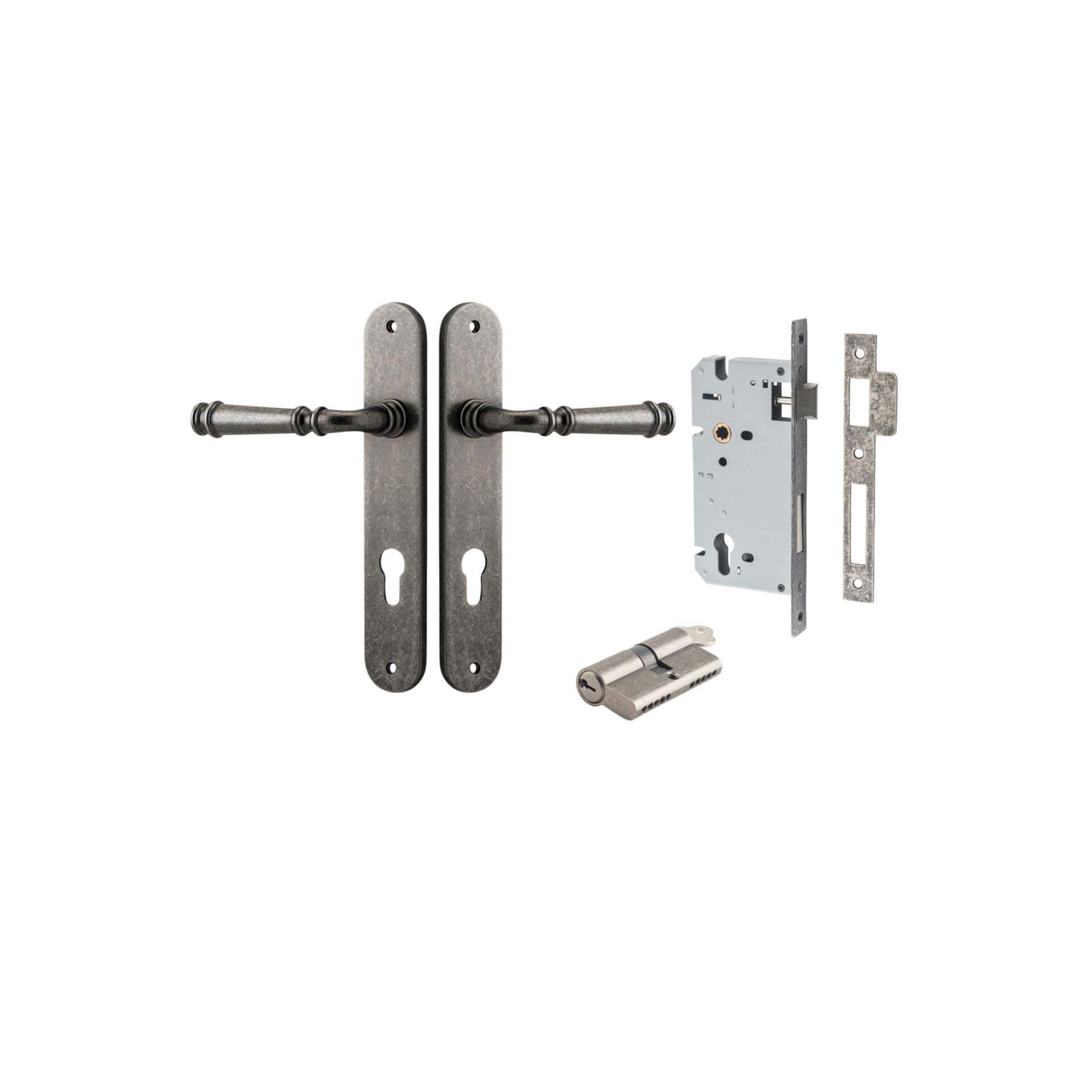 Verona Lever - Oval Backplate - Entry Point - Iver - Distressed Nickel - Door Levers