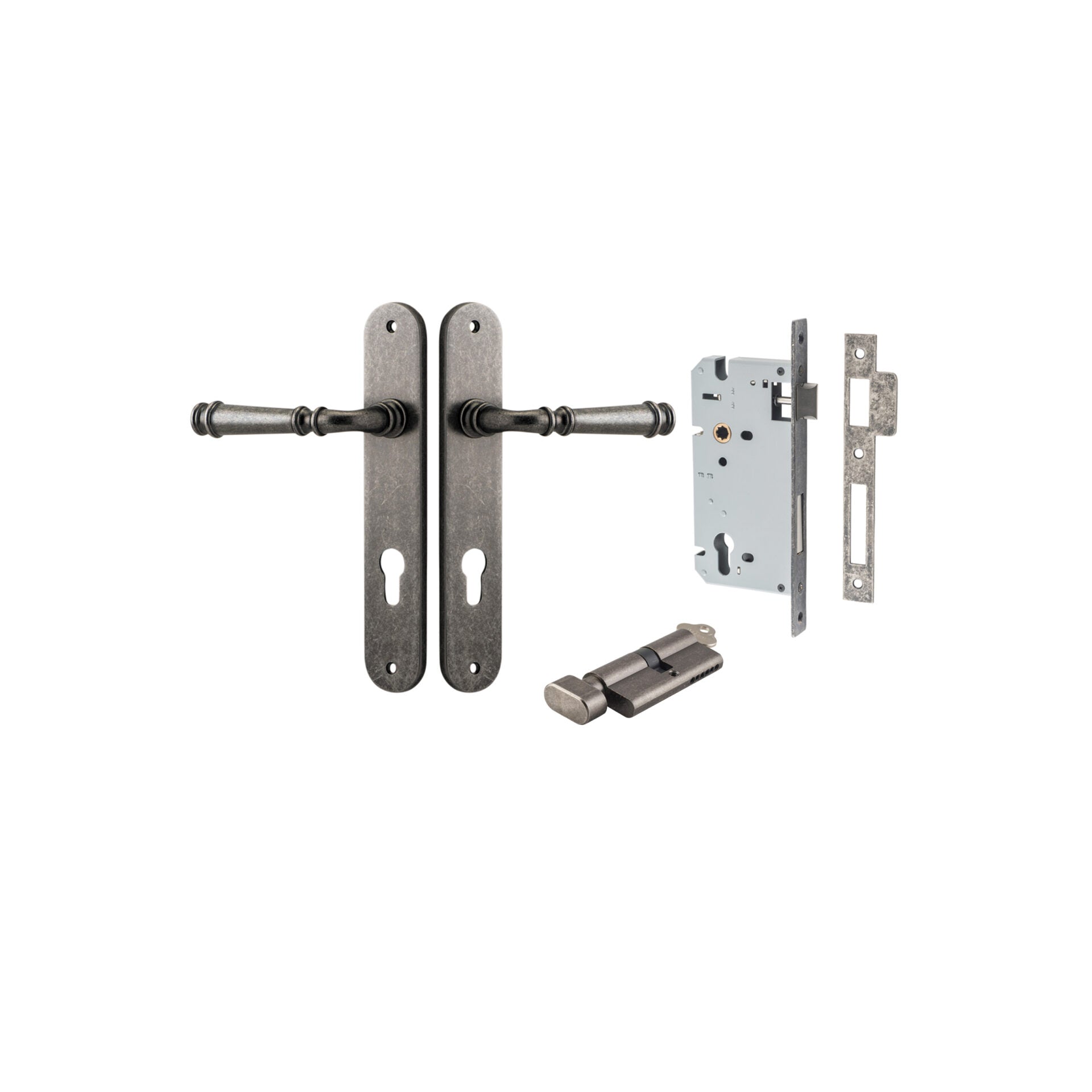 Verona Lever - Oval Backplate - Entry Point - Iver - Distressed Nickel - Door Levers