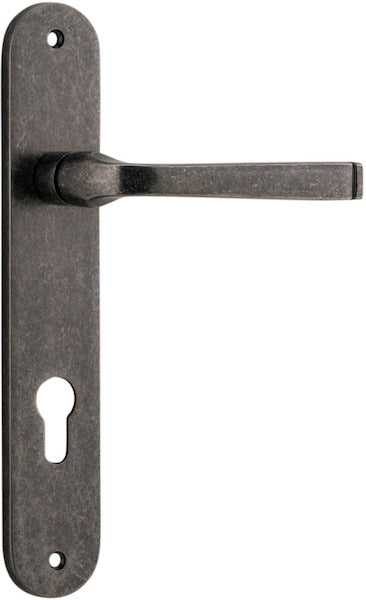 Annecy Lever - Oval Backplate - Entry Point - Iver - Distressed Nickel - Door Levers