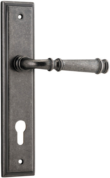 Verona Lever - Stepped Backplate - Entry Point - Iver - Distressed Nickel - Door Levers