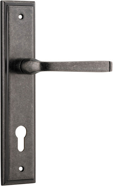 Annecy Lever - Stepped Backplate - Entry Point - Iver - Distressed Nickel - Door Levers