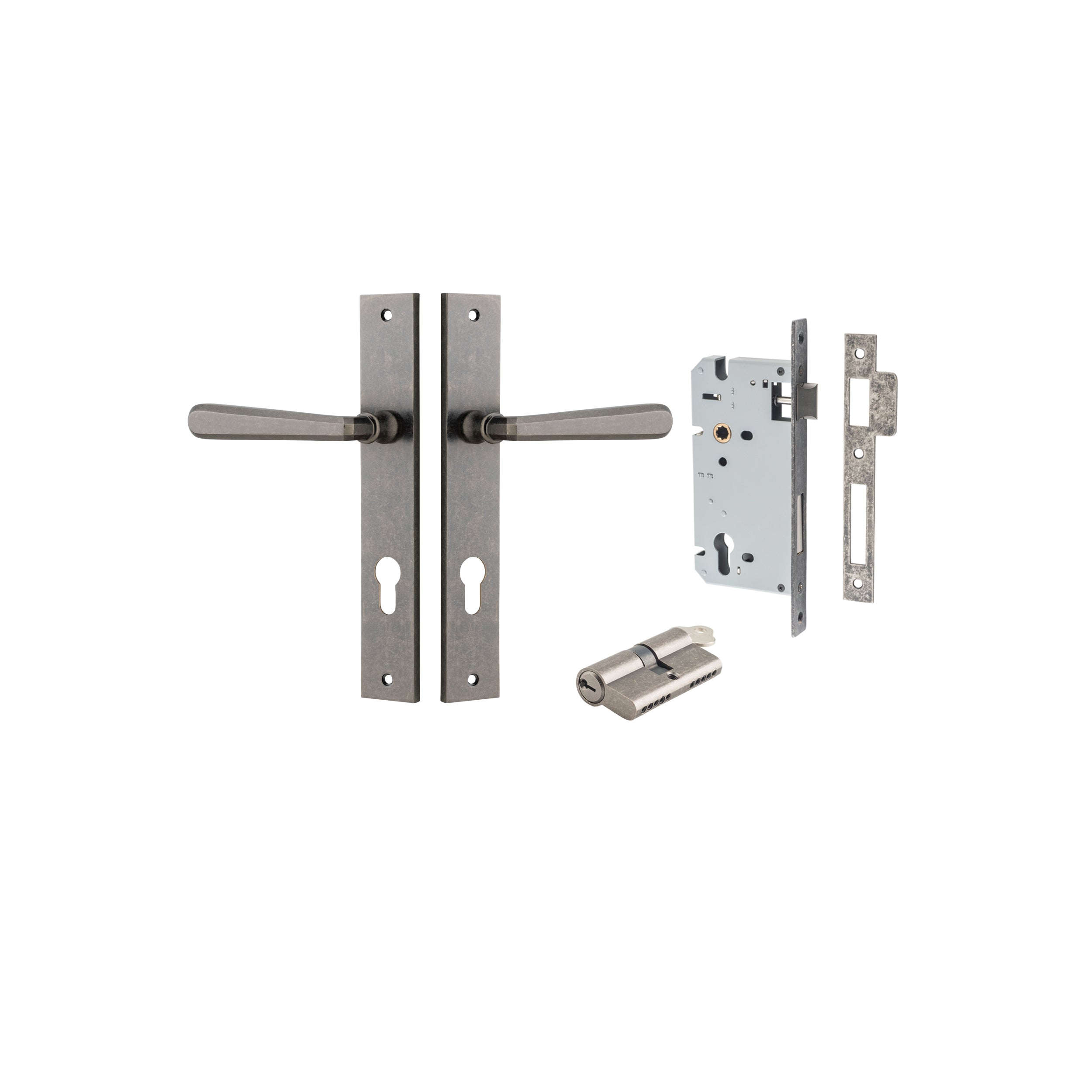 Copenhagen Lever - Rectangular Backplate - Entry Point - Iver - Distressed Nickel - Door Levers