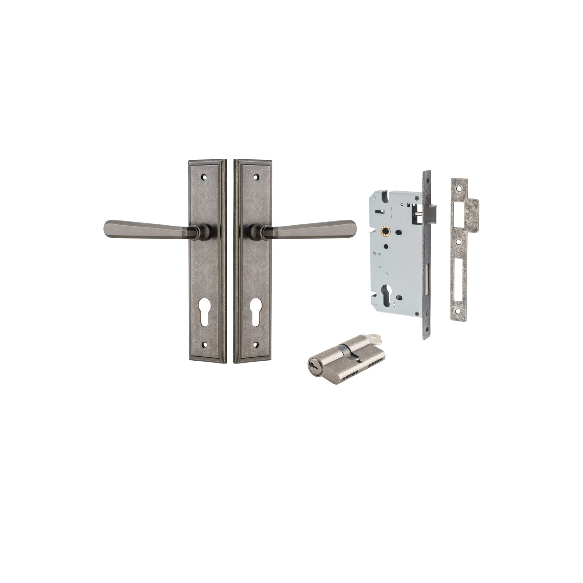 Copenhagen Lever - Stepped Backplate - Entry Point - Iver - Distressed Nickel - Door Levers