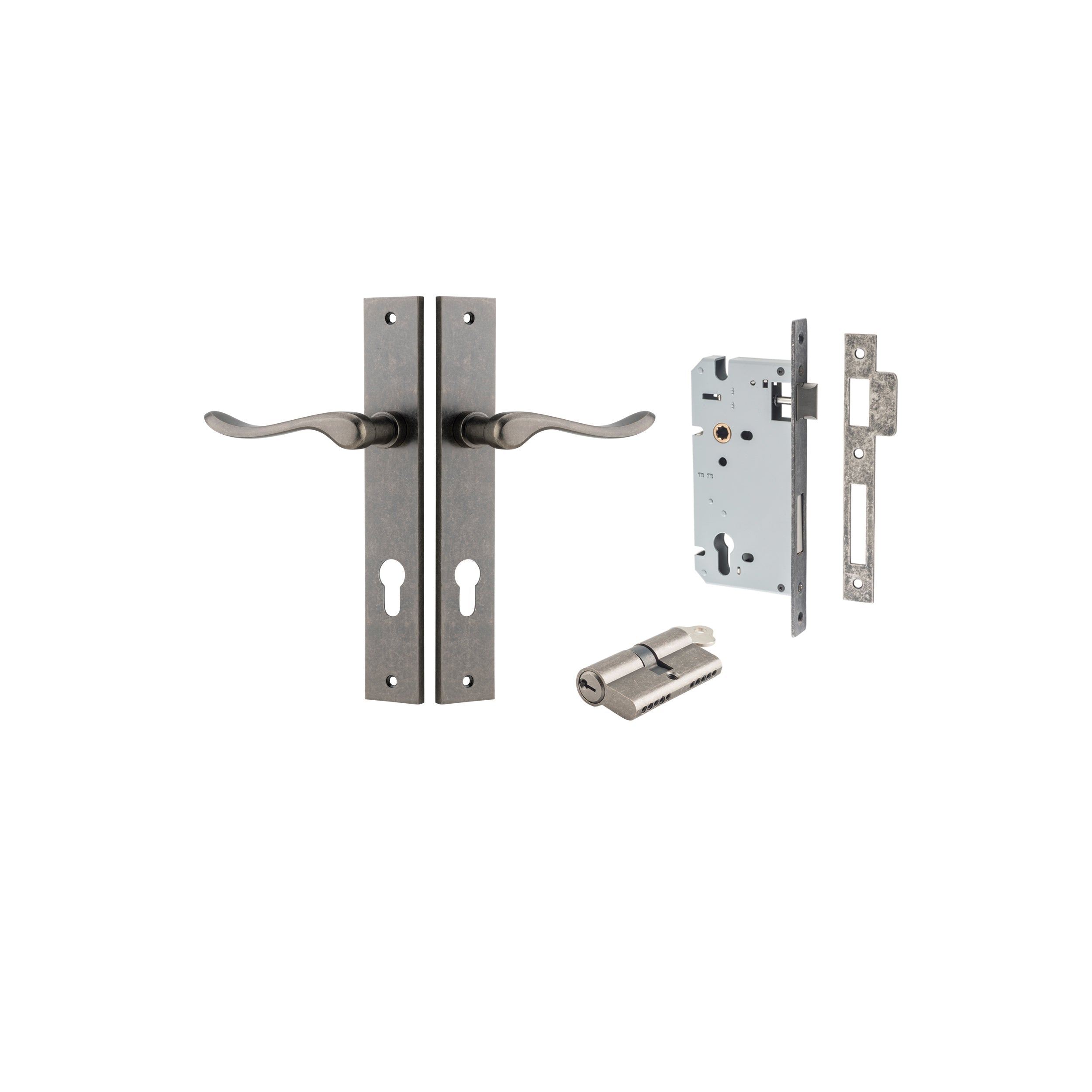 Stirling Lever - Rectangular Backplate - Entry Point - Iver - Distressed Nickel - Door Levers