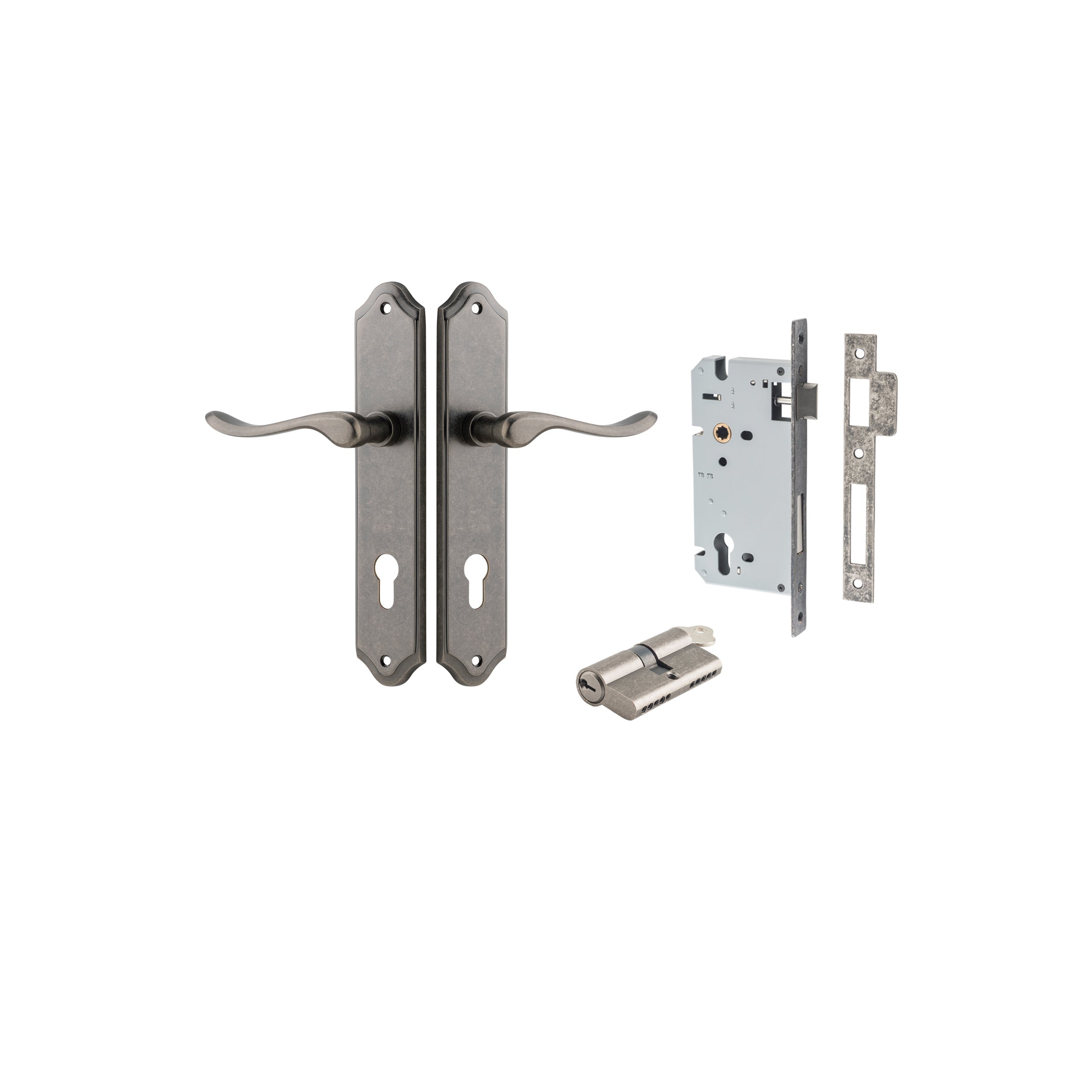 Stirling Lever - Shouldered Backplate - Entry Point - Iver - Distressed Nickel - Door Levers