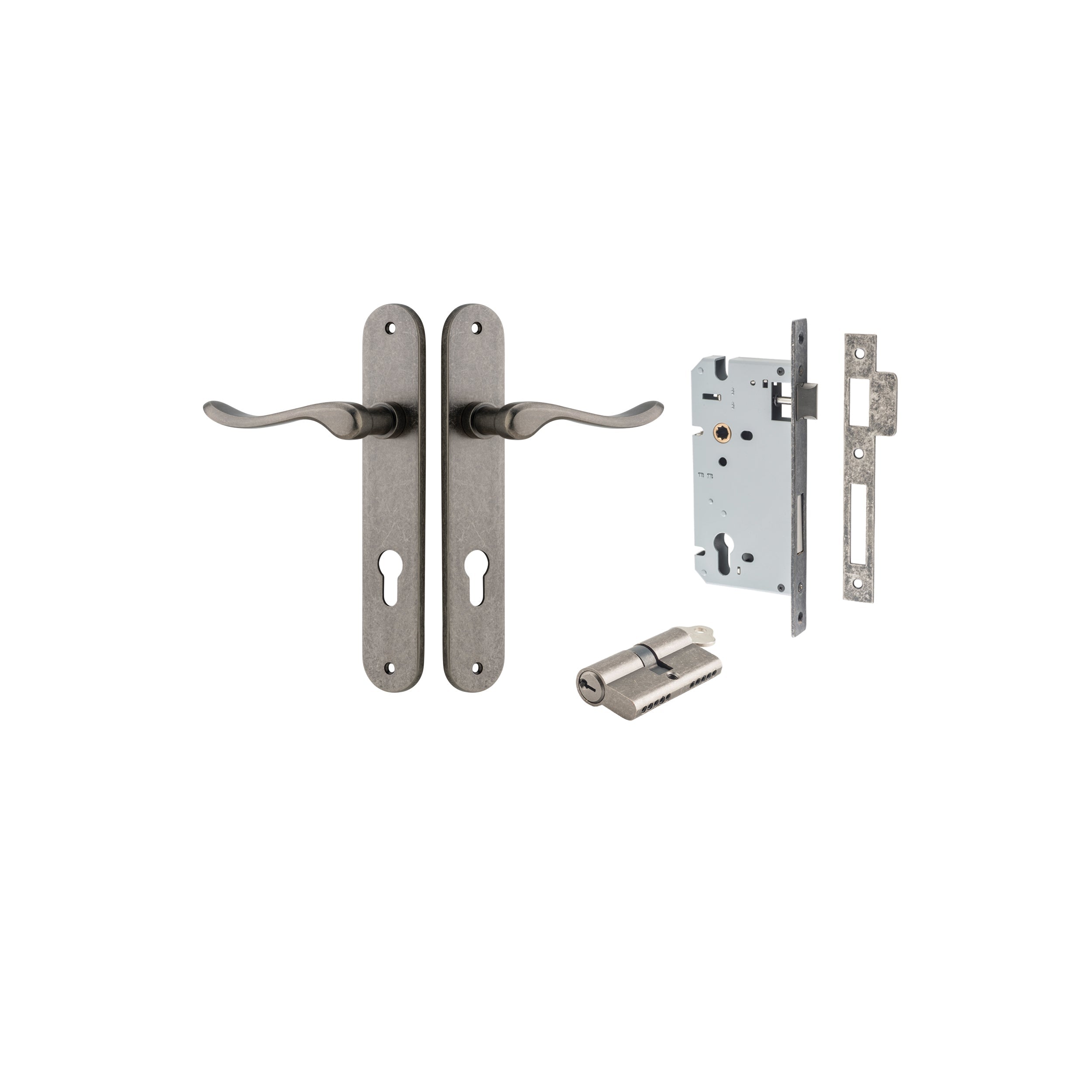 Stirling Lever - Oval Backplate - Entry Point - Iver - Distressed Nickel - Door Levers