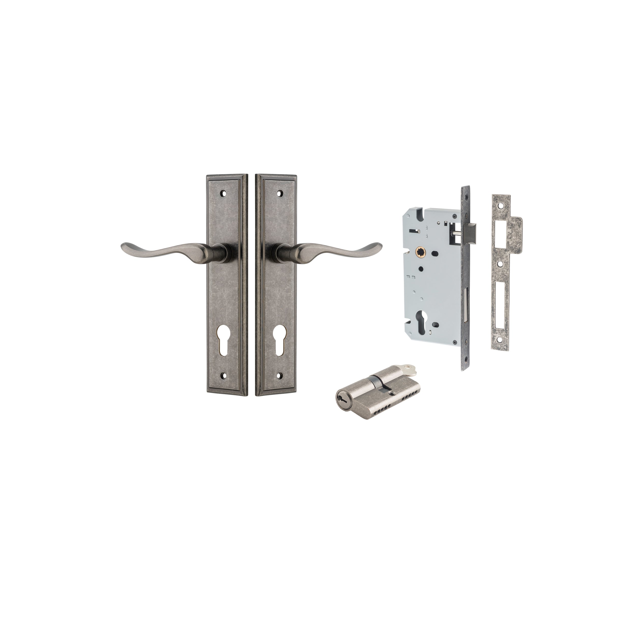 Stirling Lever - Stepped Backplate - Entry Point - Iver - Distressed Nickel - Door Levers