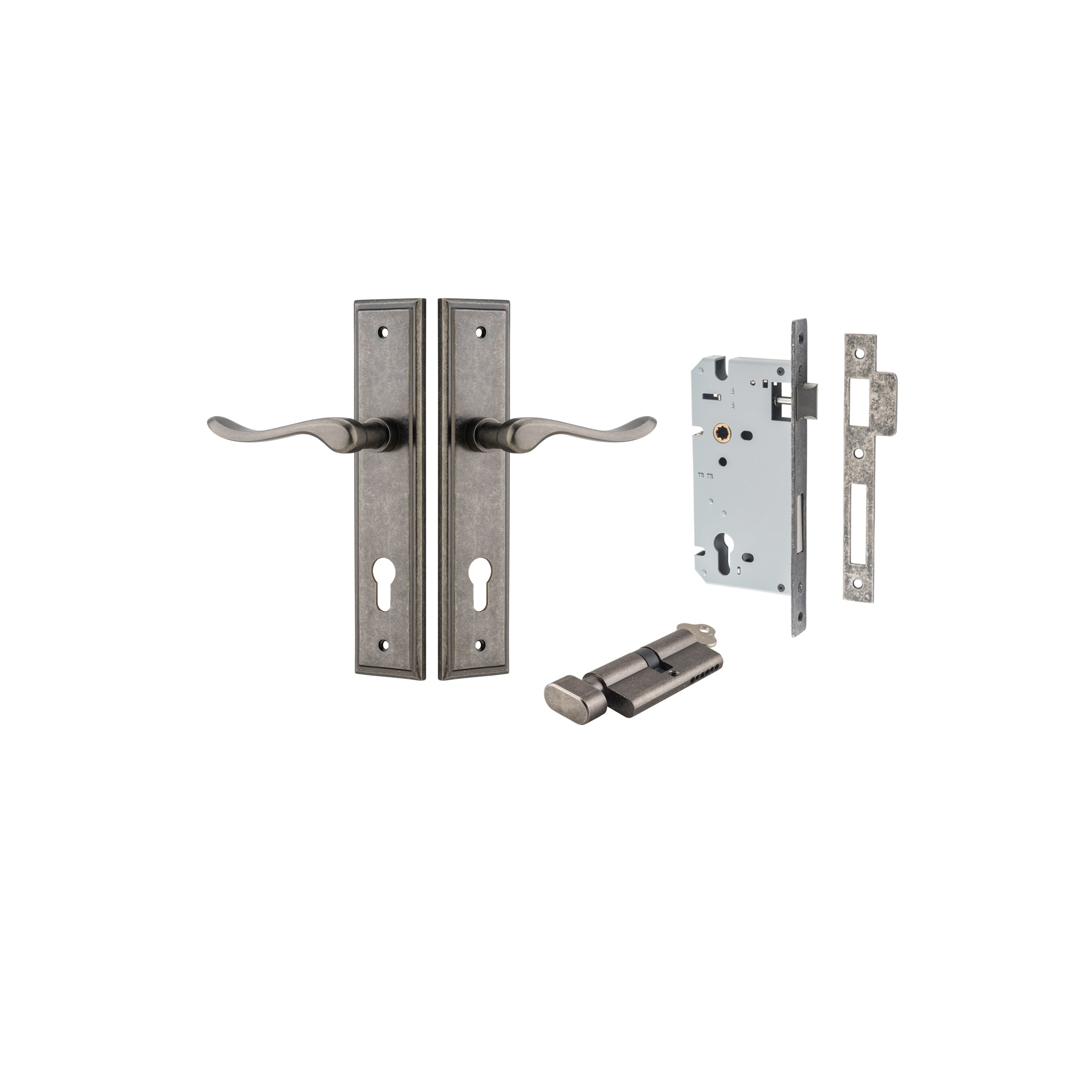 Stirling Lever - Stepped Backplate - Entry Point - Iver - Distressed Nickel - Door Levers