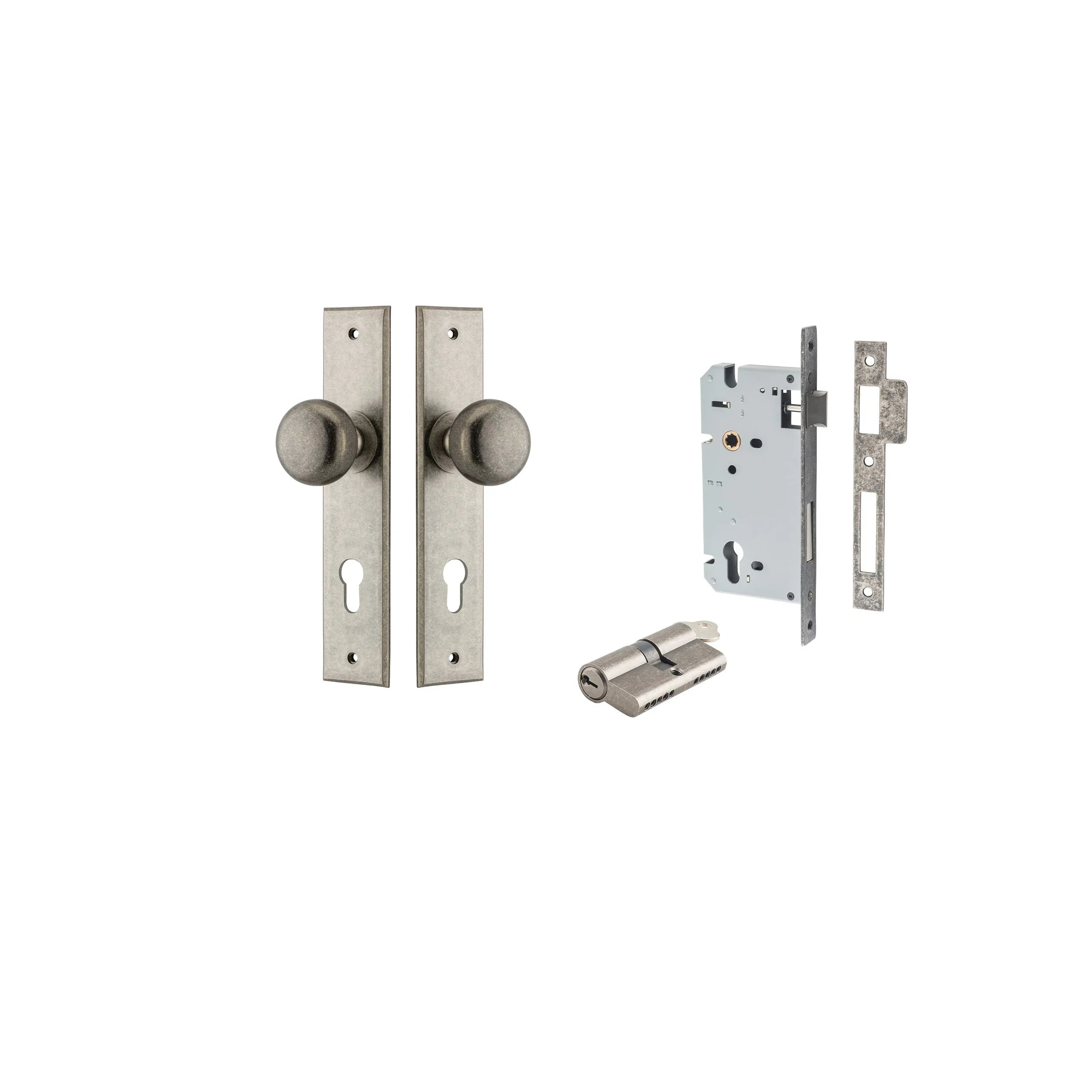 Cambridge Knob - Chamfered Backplate - Entry Point - Iver - Distressed Nickel - Door Knobs