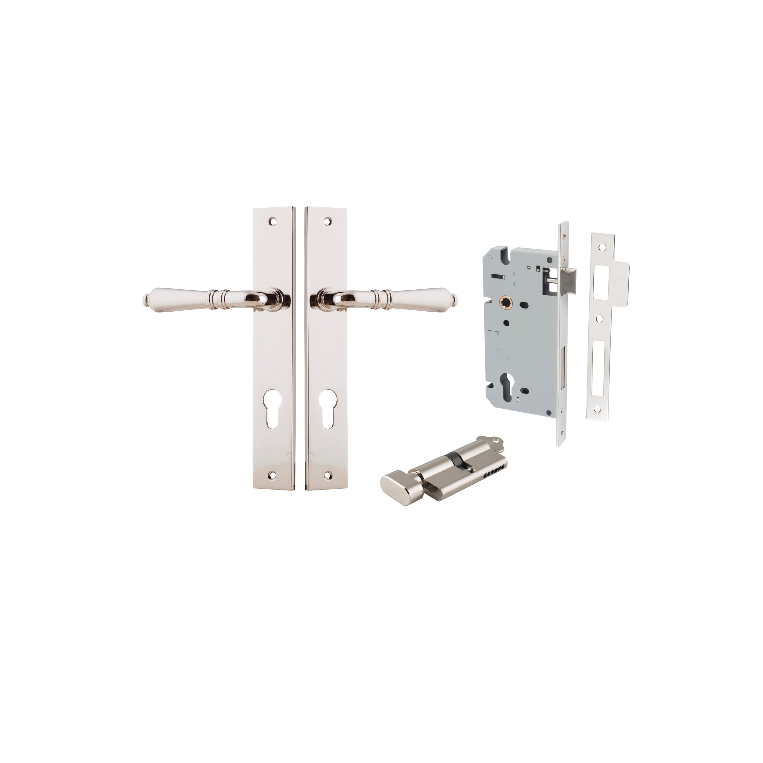 Sarlat Lever - Rectangular Backplate - Entry Point - Iver - Polished Nickel - Door Levers