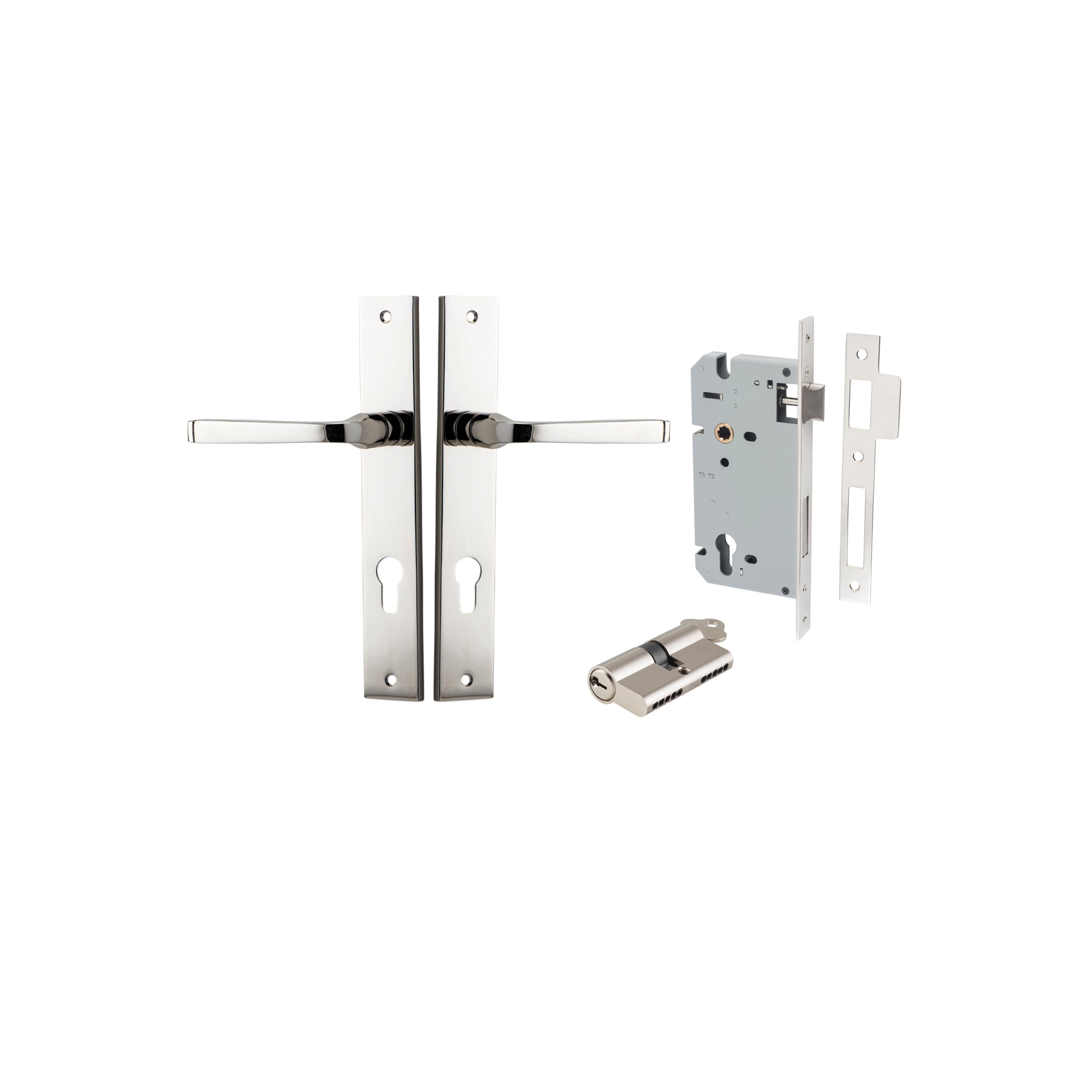 Annecy Lever - Rectangular Backplate - Entry Point - Iver - Polished Nickel - Door Levers