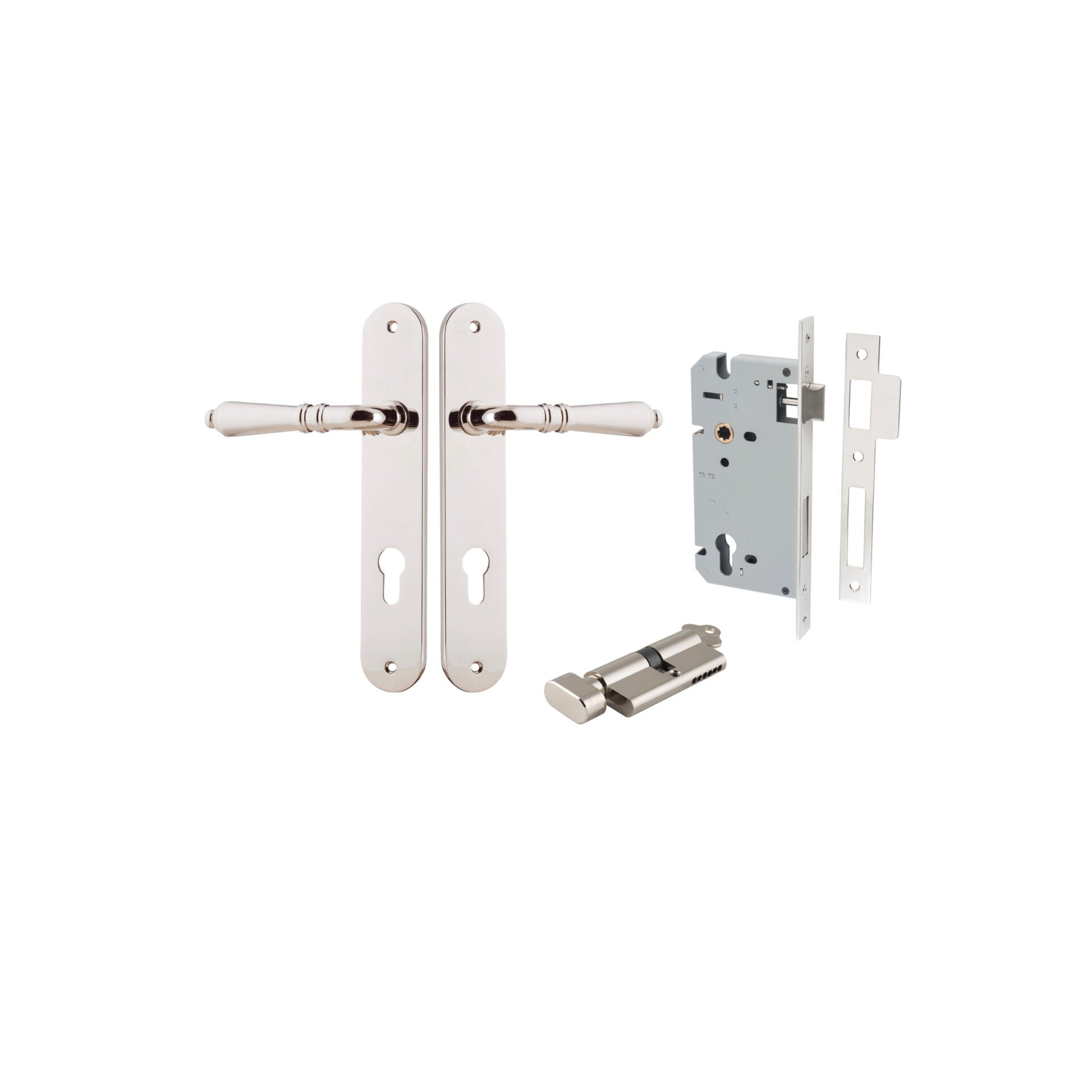 Sarlat Lever - Oval Backplate - Entry Point - Iver - Polished Nickel - Door Levers