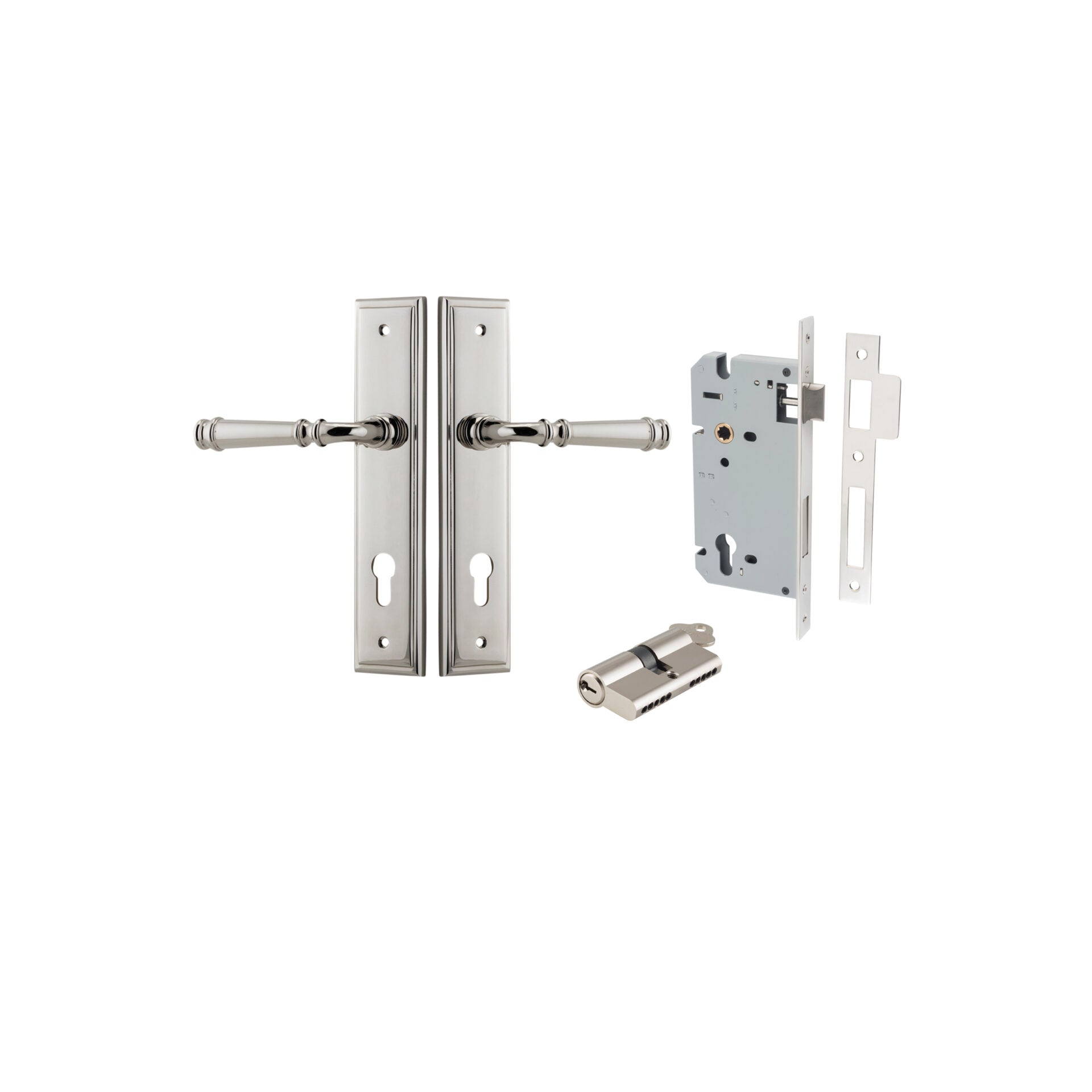 Verona Lever - Stepped Backplate - Entry Point - Iver - Polished Nickel - Door Levers