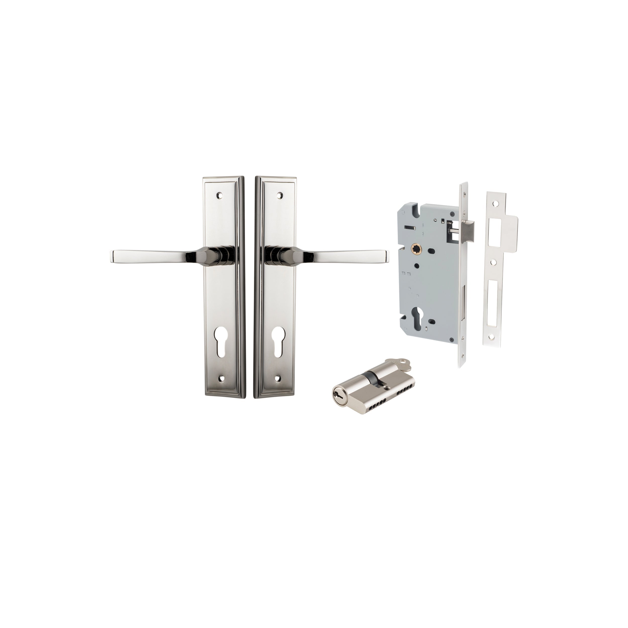 Annecy Lever - Stepped Backplate - Entry Point - Iver - Polished Nickel - Door Levers