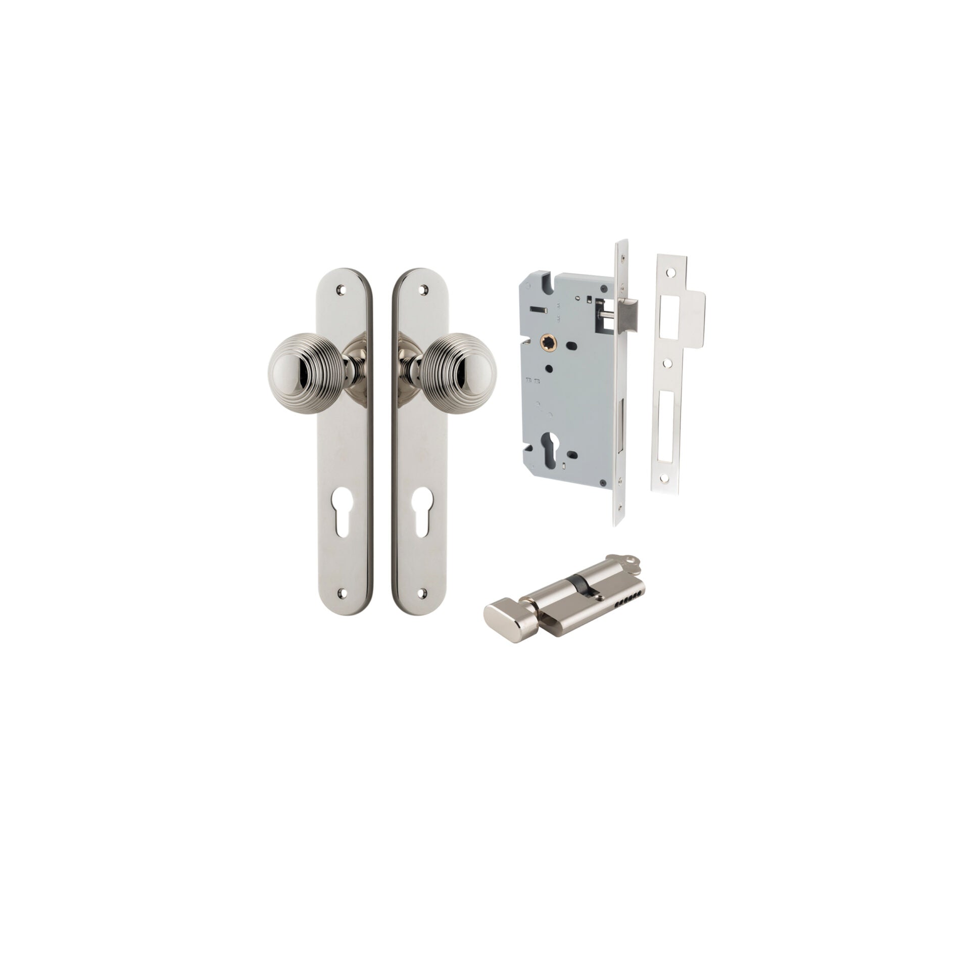 Guildford Knob - Oval Backplate - Entry Point - Iver - Polished Nickel - Door Knobs