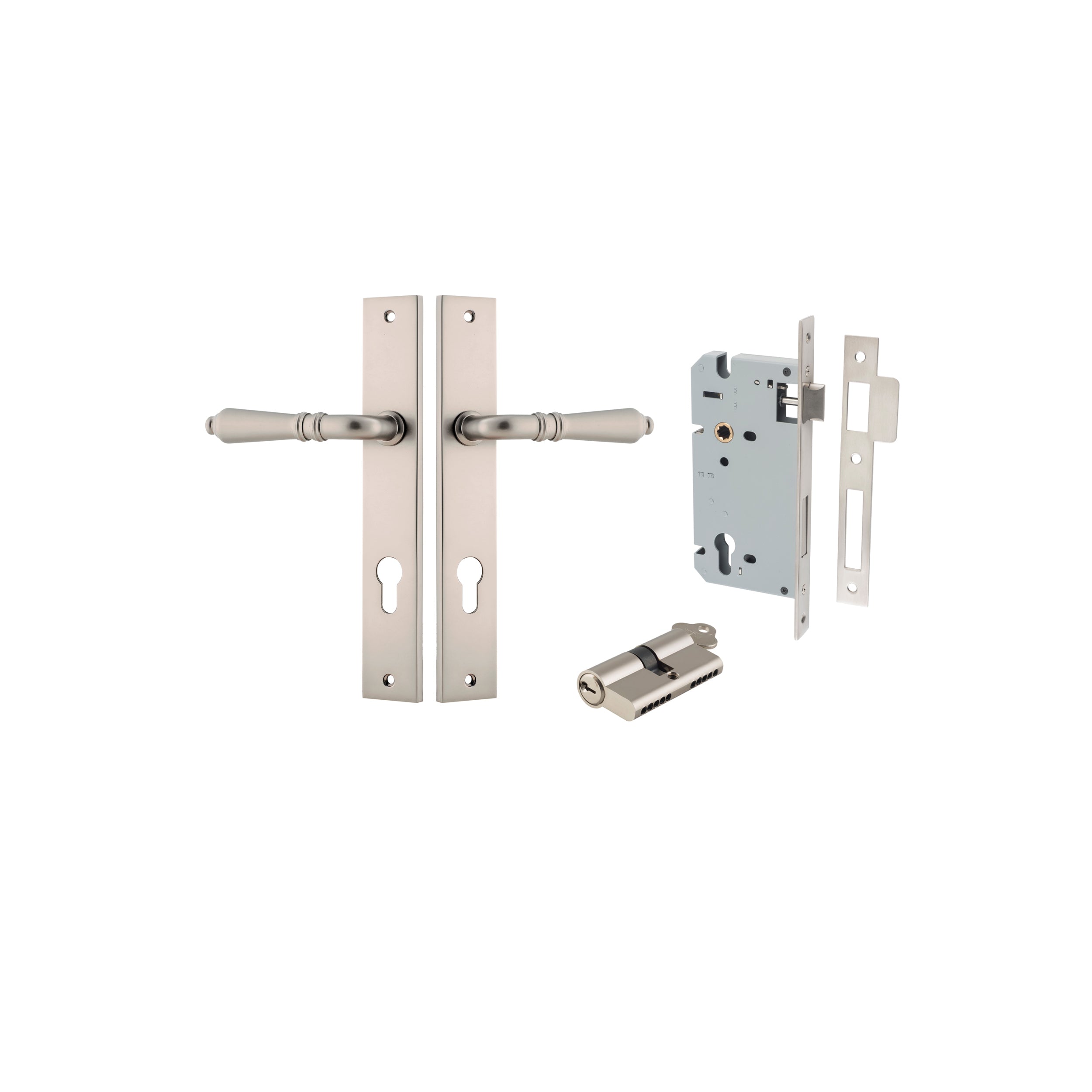 Sarlat Lever - Rectangular Backplate - Entry Point - Iver - Satin Nickel - Door Levers