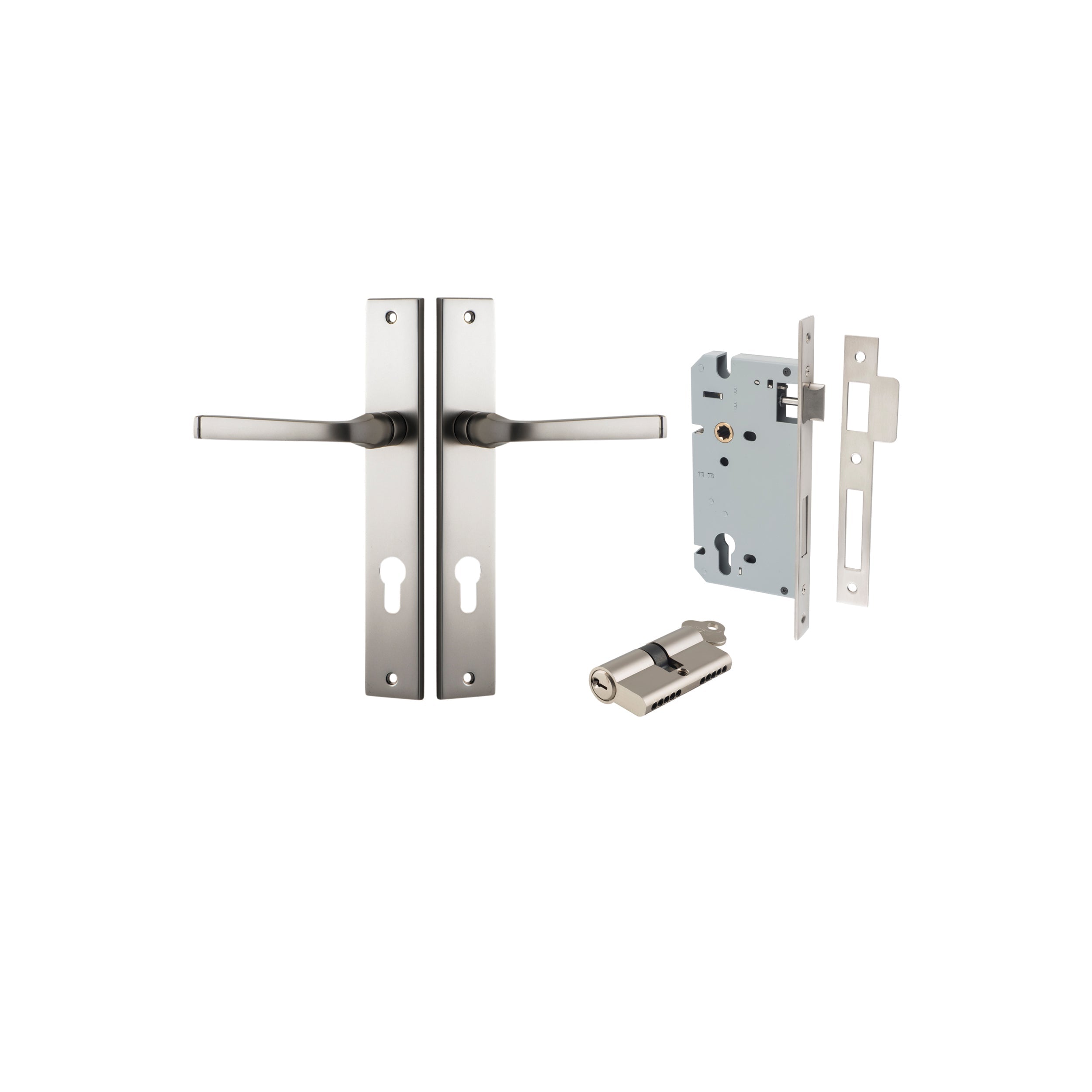 Annecy Lever - Rectangular Backplate - Entry Point - Iver - Satin Nickel - Door Levers