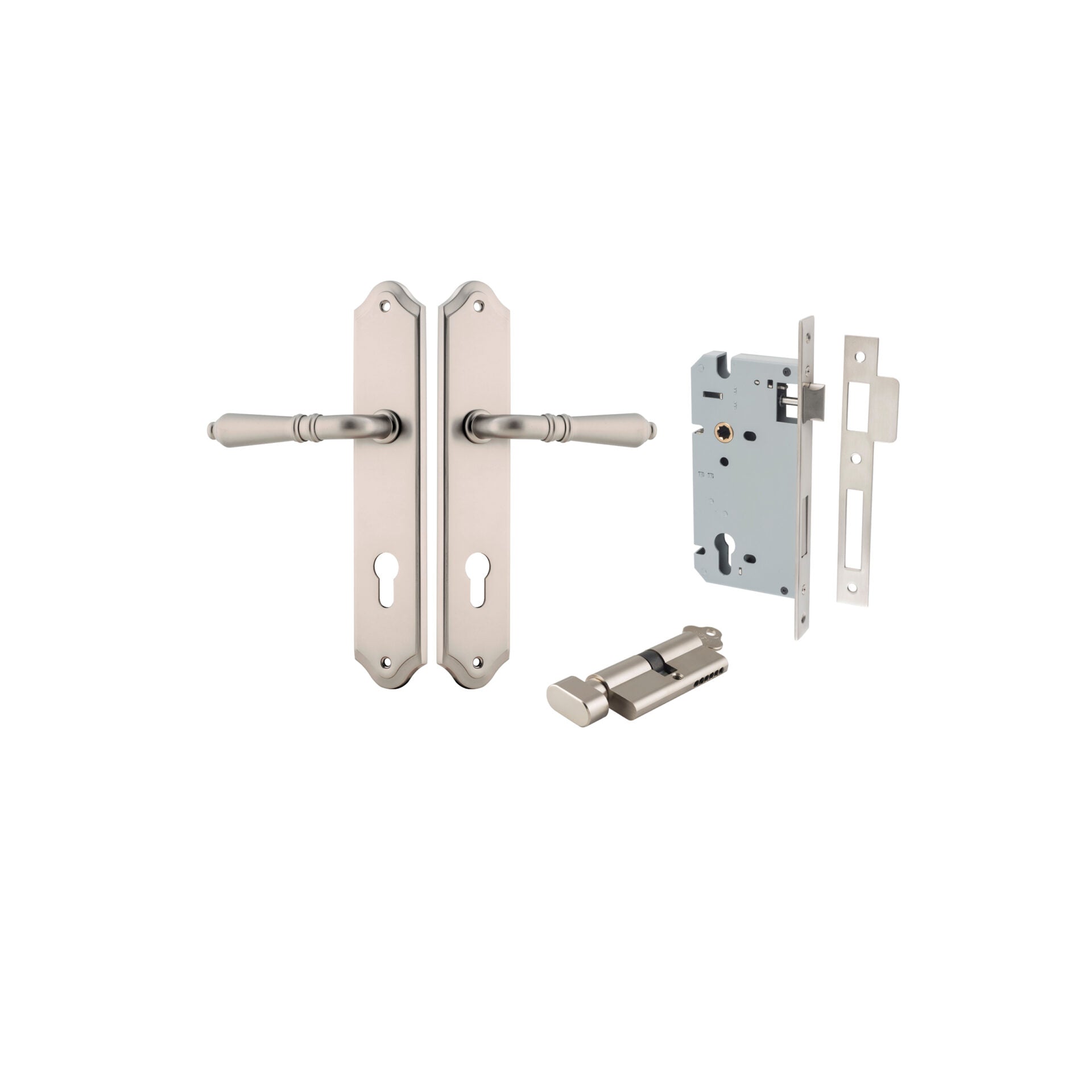 Sarlat Lever - Shouldered Backplate - Entry Point - Iver - Satin Nickel - Door Levers