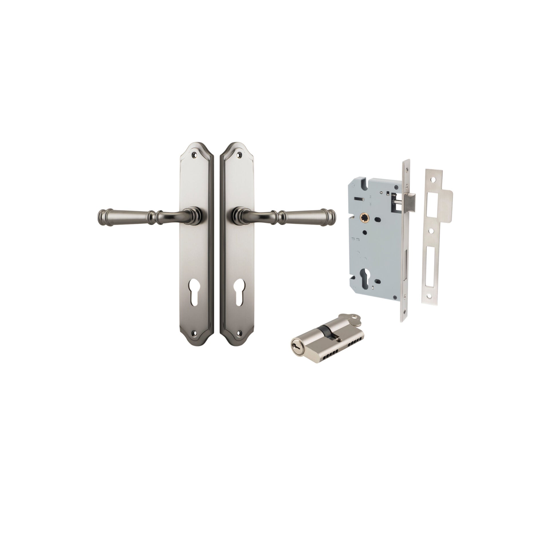 Verona Lever - Shouldered Backplate - Entry Point - Iver - Satin Nickel - Door Levers