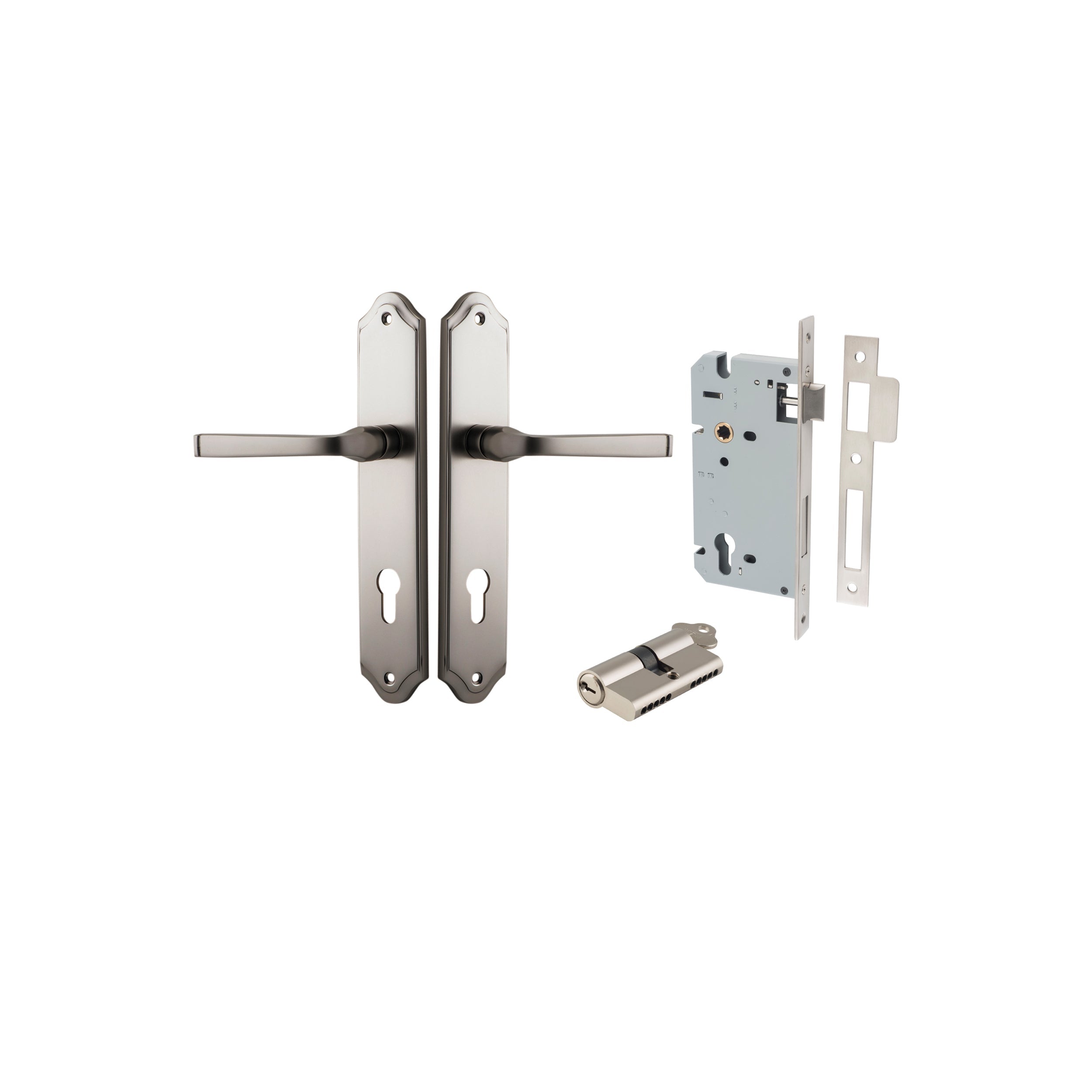 Annecy Lever - Shouldered Backplate - Entry Point - Iver - Satin Nickel - Door Levers