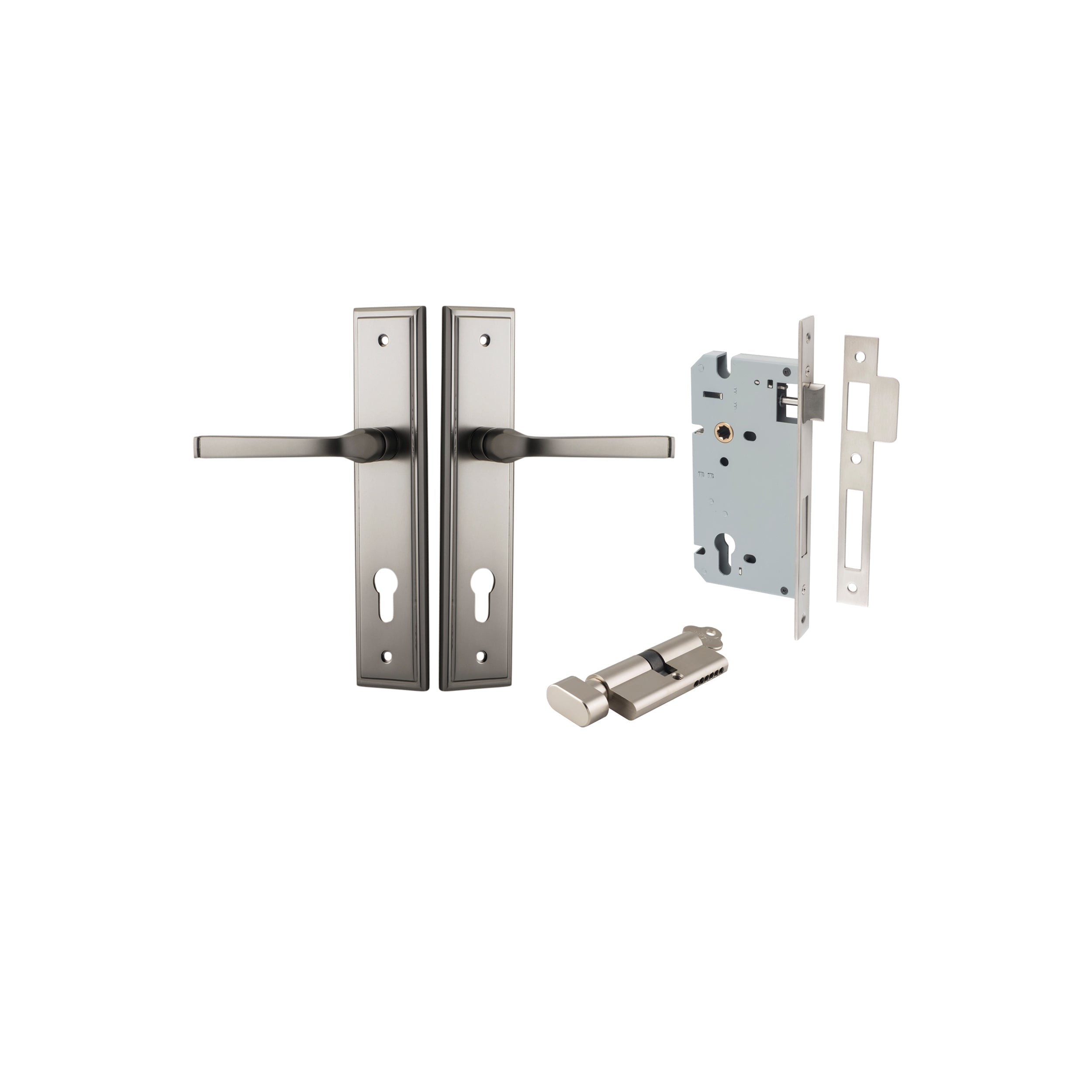 Annecy Lever - Stepped Backplate - Entry Point - Iver - Satin Nickel - Door Levers