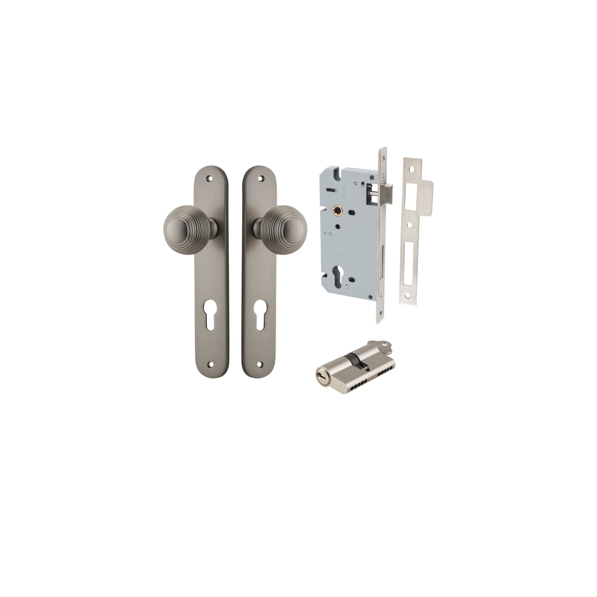 Guildford Knob - Oval Backplate - Entry Point - Iver - Satin Nickel - Door Knobs