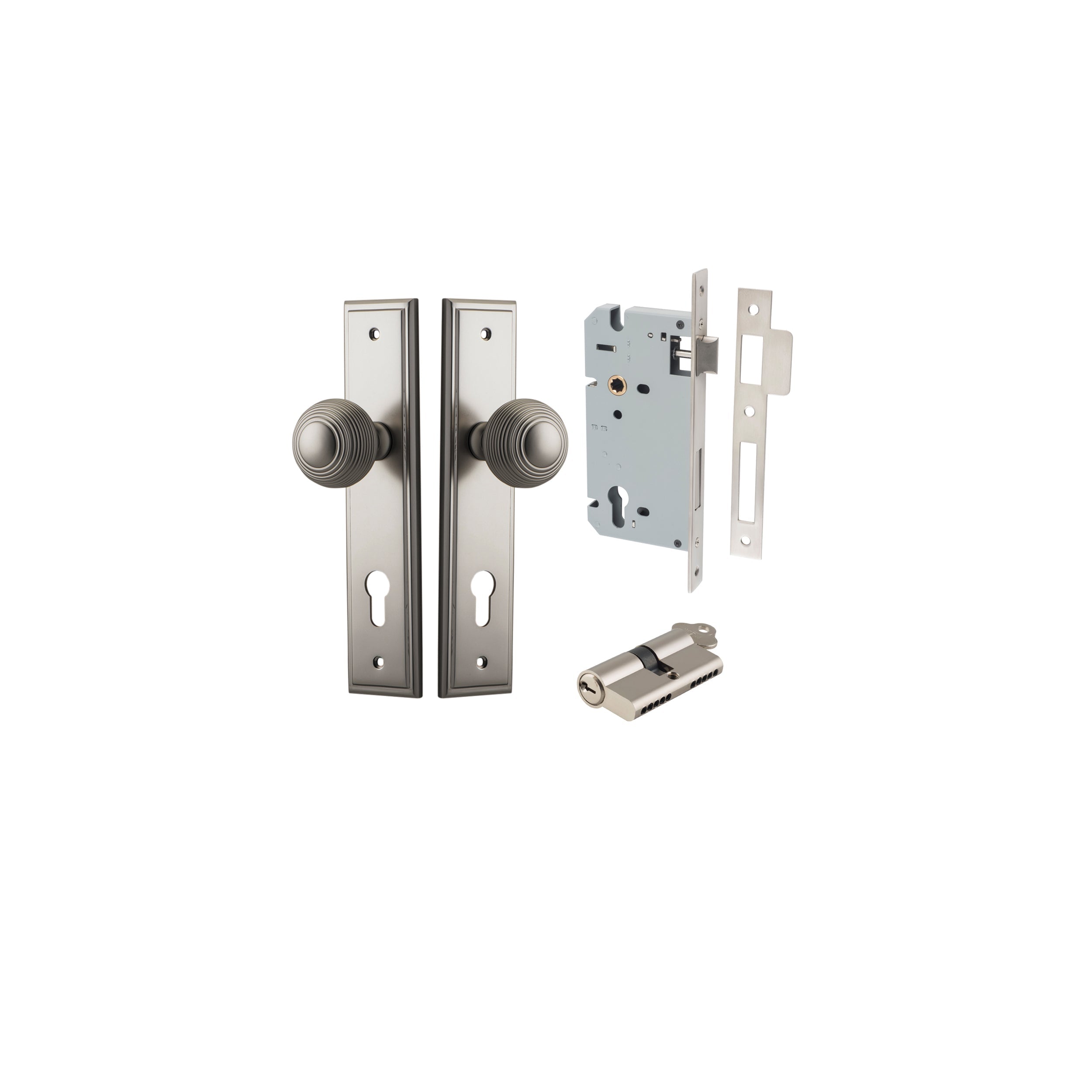 Guildford Knob - Stepped Backplate - Entry Point - Iver - Satin Nickel - Door Knobs