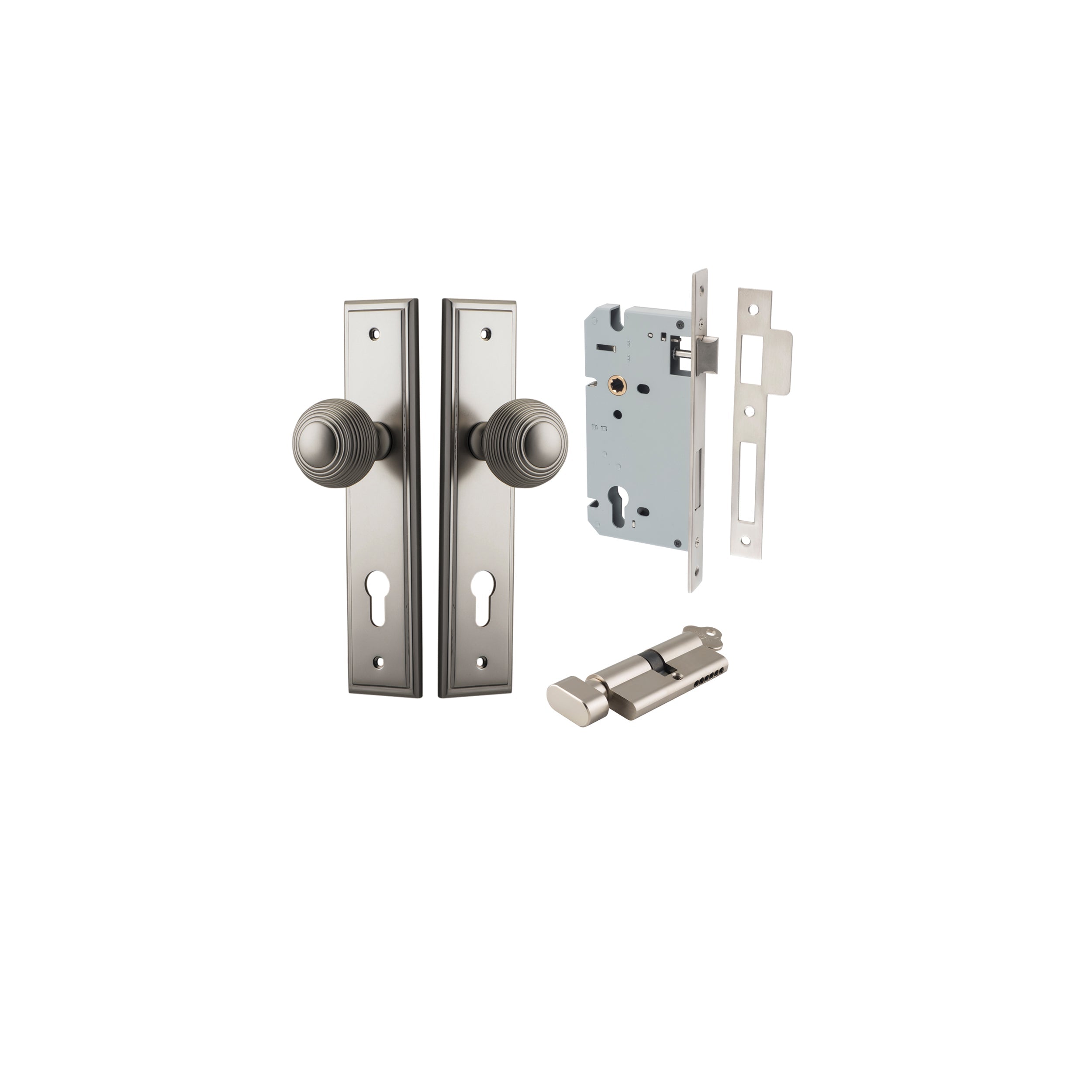 Guildford Knob - Stepped Backplate - Entry Point - Iver - Satin Nickel - Door Knobs