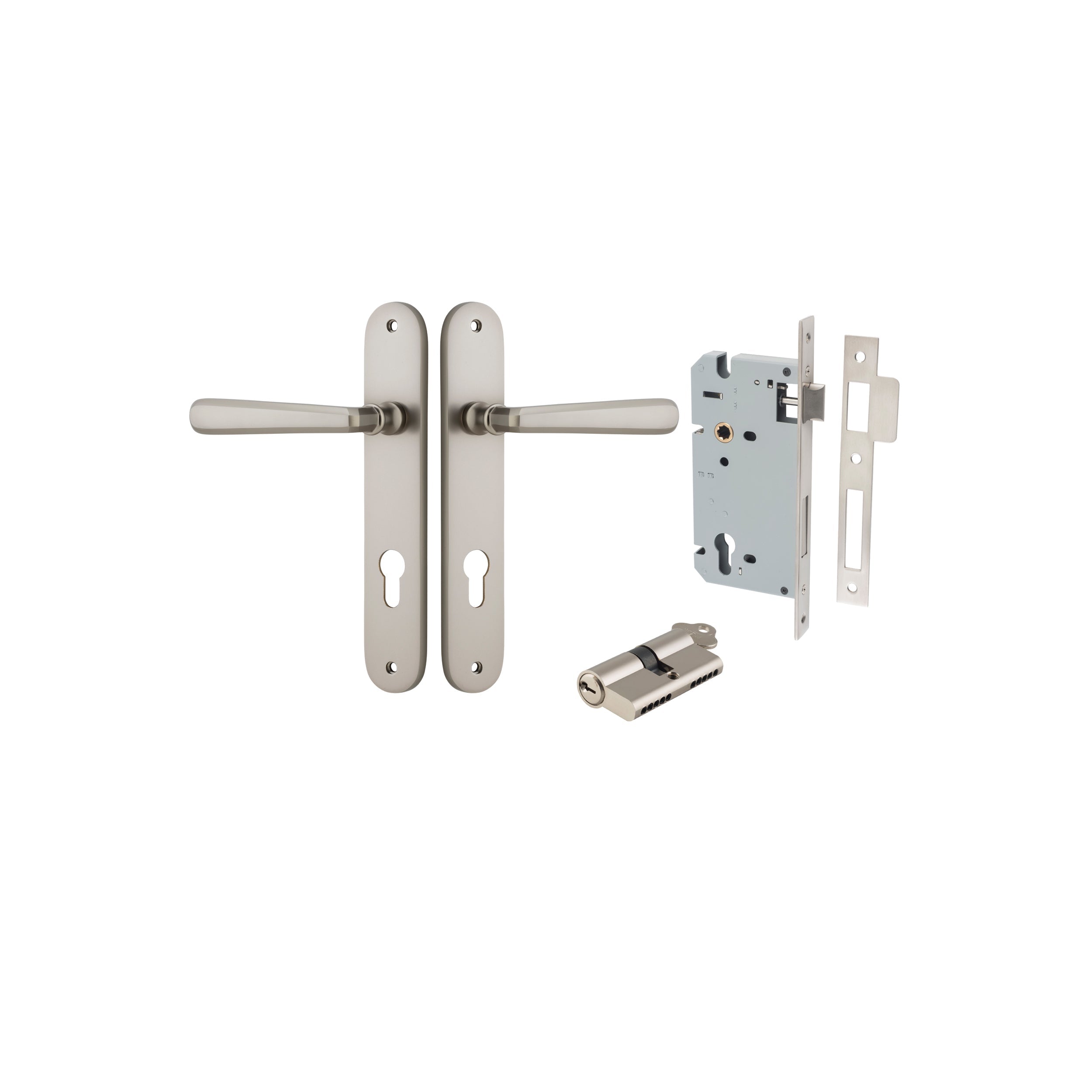 Copenhagen Lever - Oval Backplate - Entry Point - Iver - Satin Nickel - Door Levers