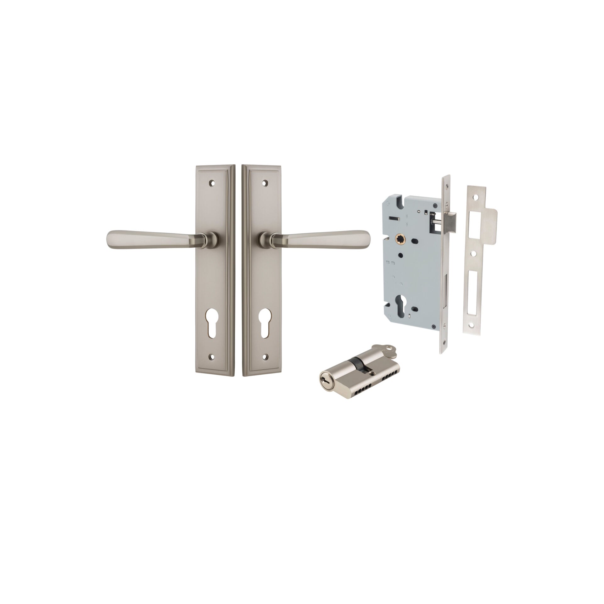 Copenhagen Lever - Stepped Backplate - Entry Point - Iver - Satin Nickel - Door Levers