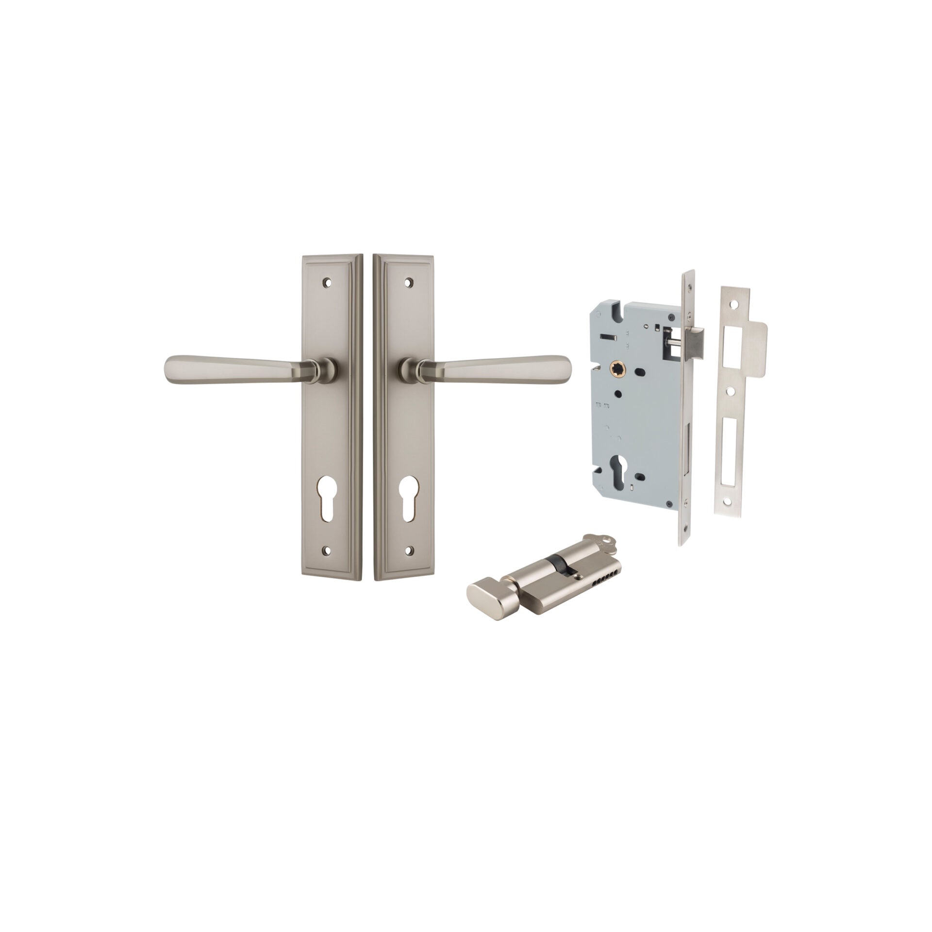 Copenhagen Lever - Stepped Backplate - Entry Point - Iver - Satin Nickel - Door Levers