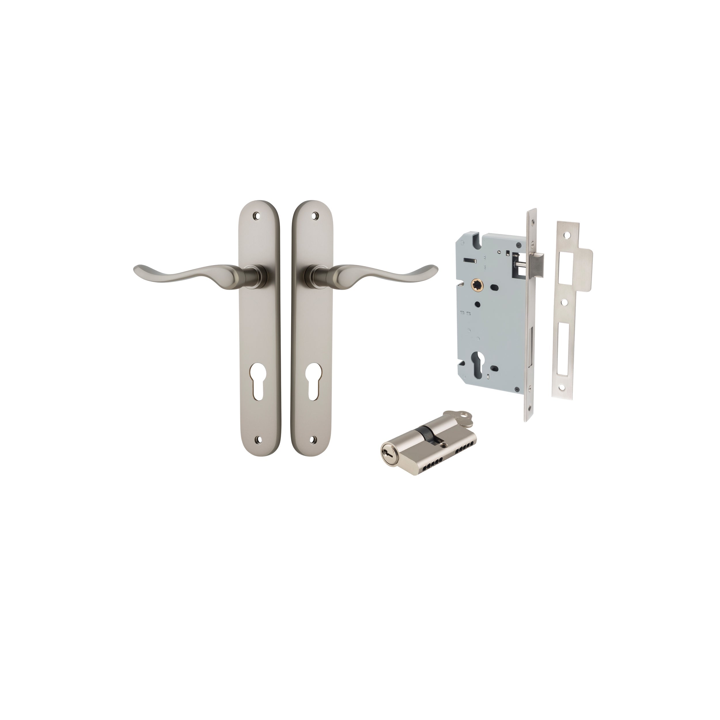 Stirling Lever - Oval Backplate - Entry Point - Iver - Satin Nickel - Door Levers