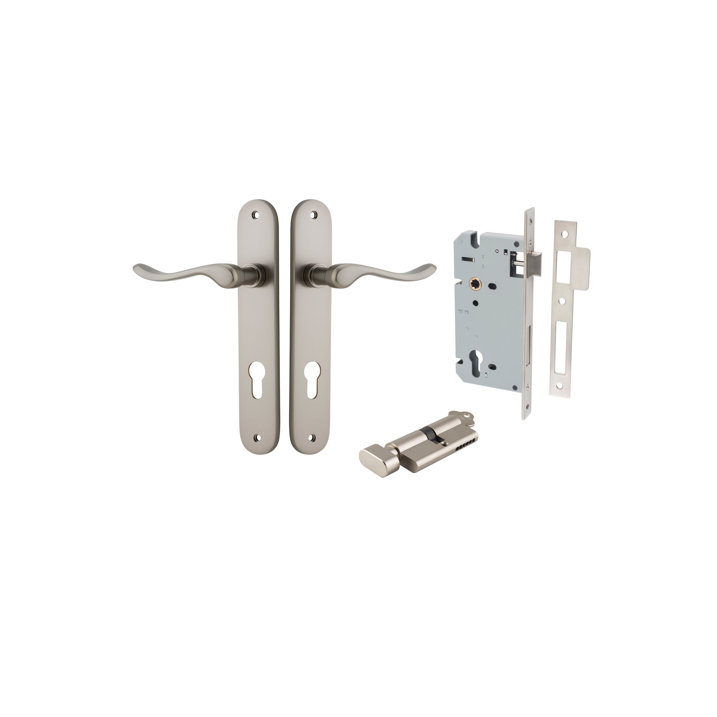 Stirling Lever - Oval Backplate - Entry Point - Iver - Satin Nickel - Door Levers