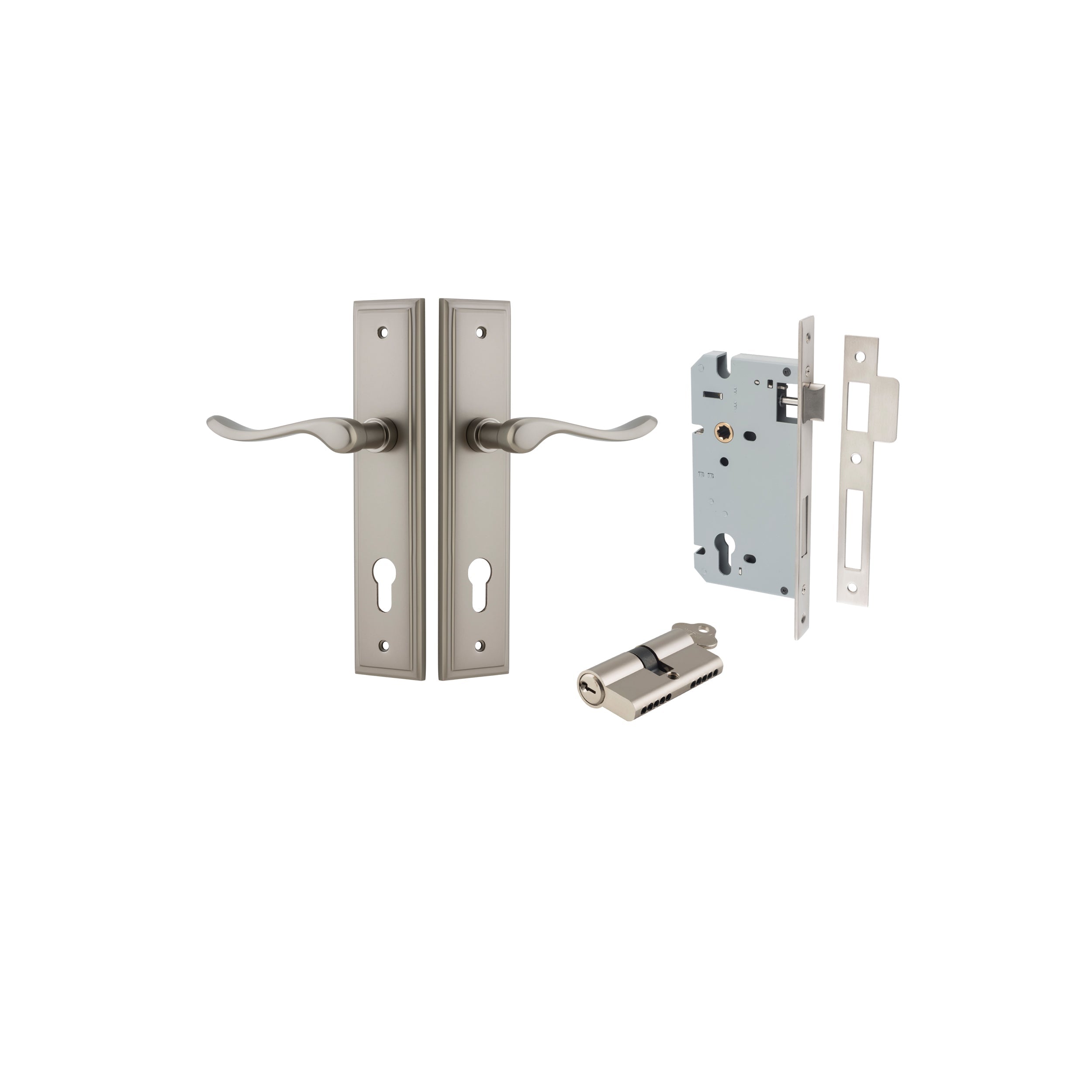 Stirling Lever - Stepped Backplate - Entry Point - Iver - Satin Nickel - Door Levers