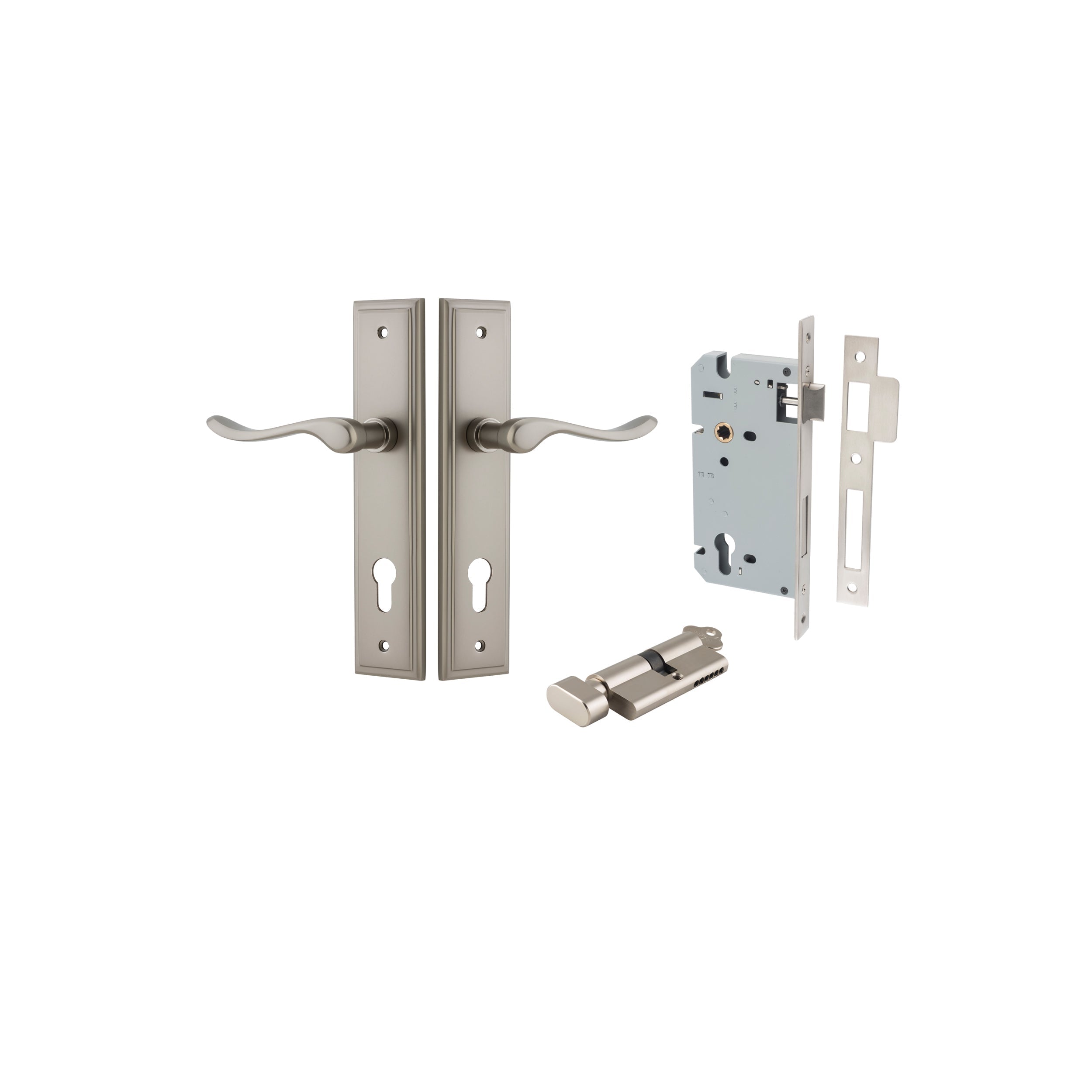 Stirling Lever - Stepped Backplate - Entry Point - Iver - Satin Nickel - Door Levers