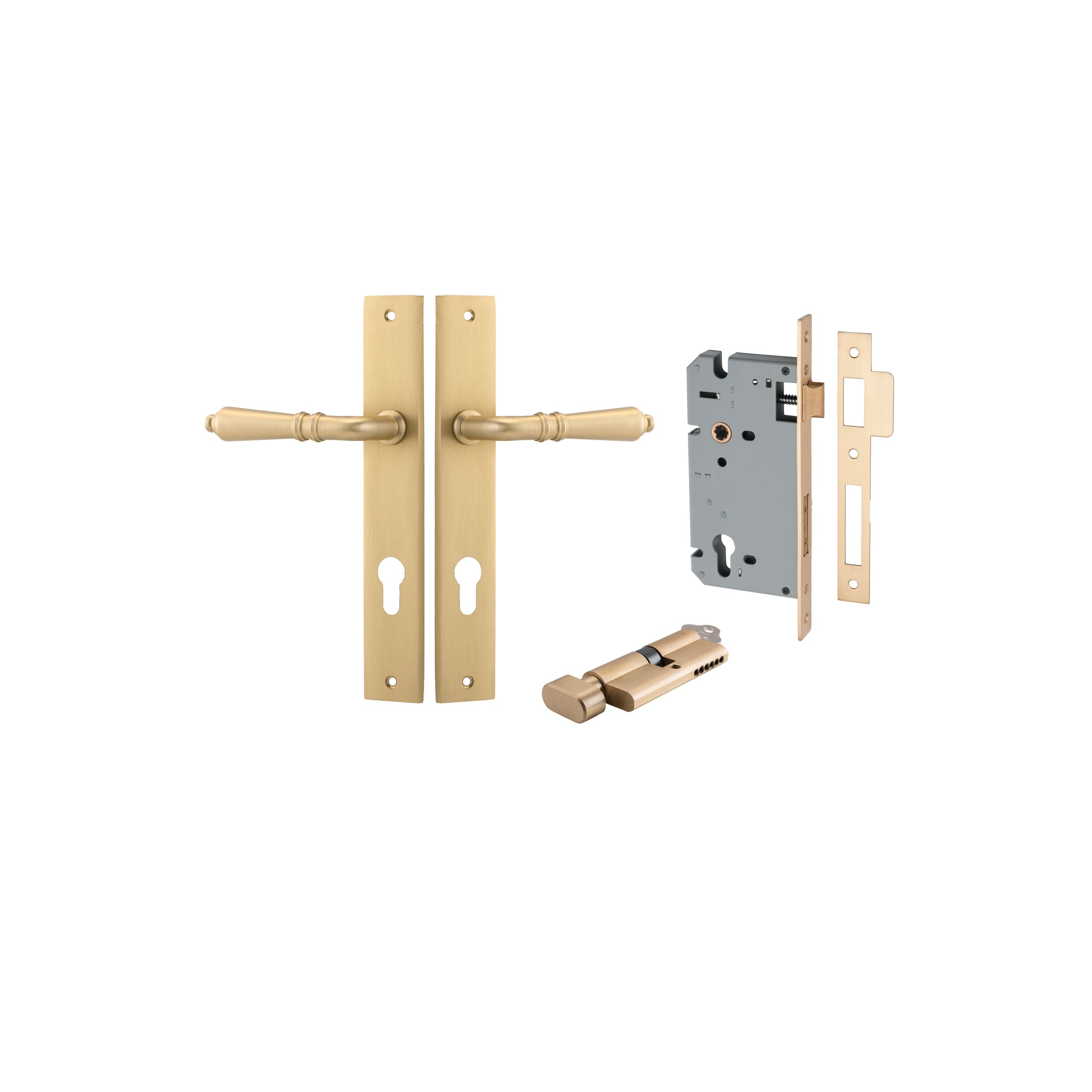 Sarlat Lever - Rectangular Backplate - Entry Point - Iver - Brushed Brass - Door Levers