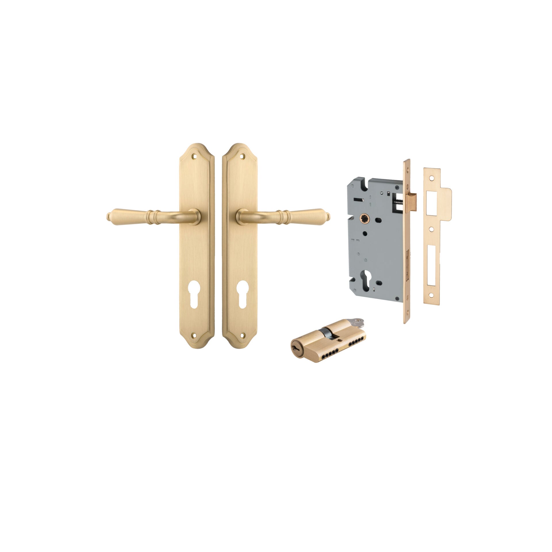 Sarlat Lever - Shouldered Backplate - Entry Point - Iver - Brushed Brass - Door Levers