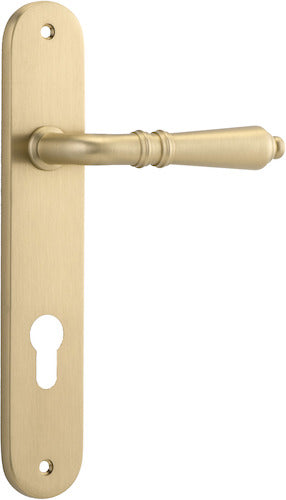 Sarlat Lever - Oval Backplate - Entry Point - Iver - Brushed Brass - Door Levers