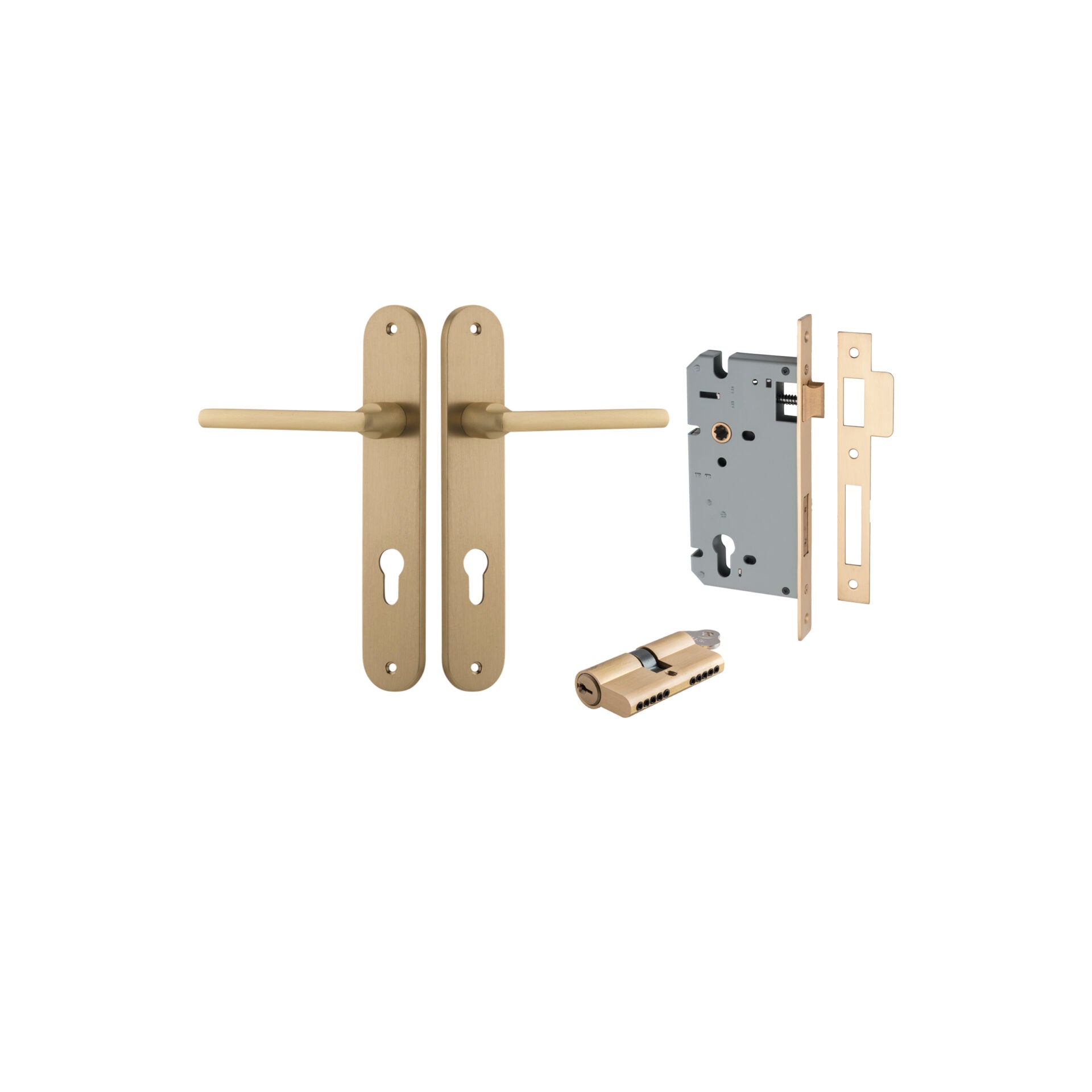 Baltimore Lever - Oval Backplate - Entry Point - Iver - Brushed Brass - Door Levers