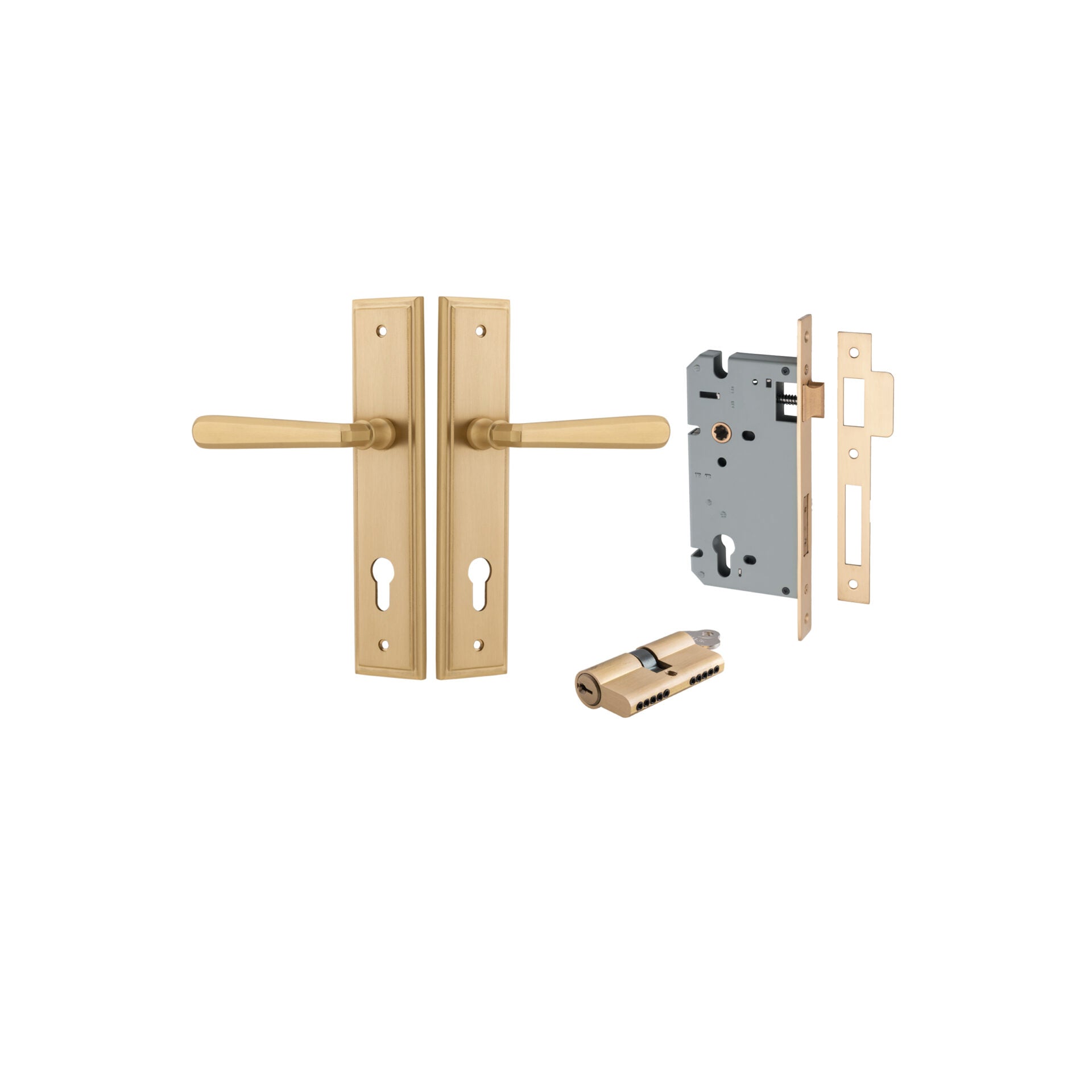 Copenhagen Lever - Stepped Backplate - Entry Point - Iver - Brushed Brass - Door Levers