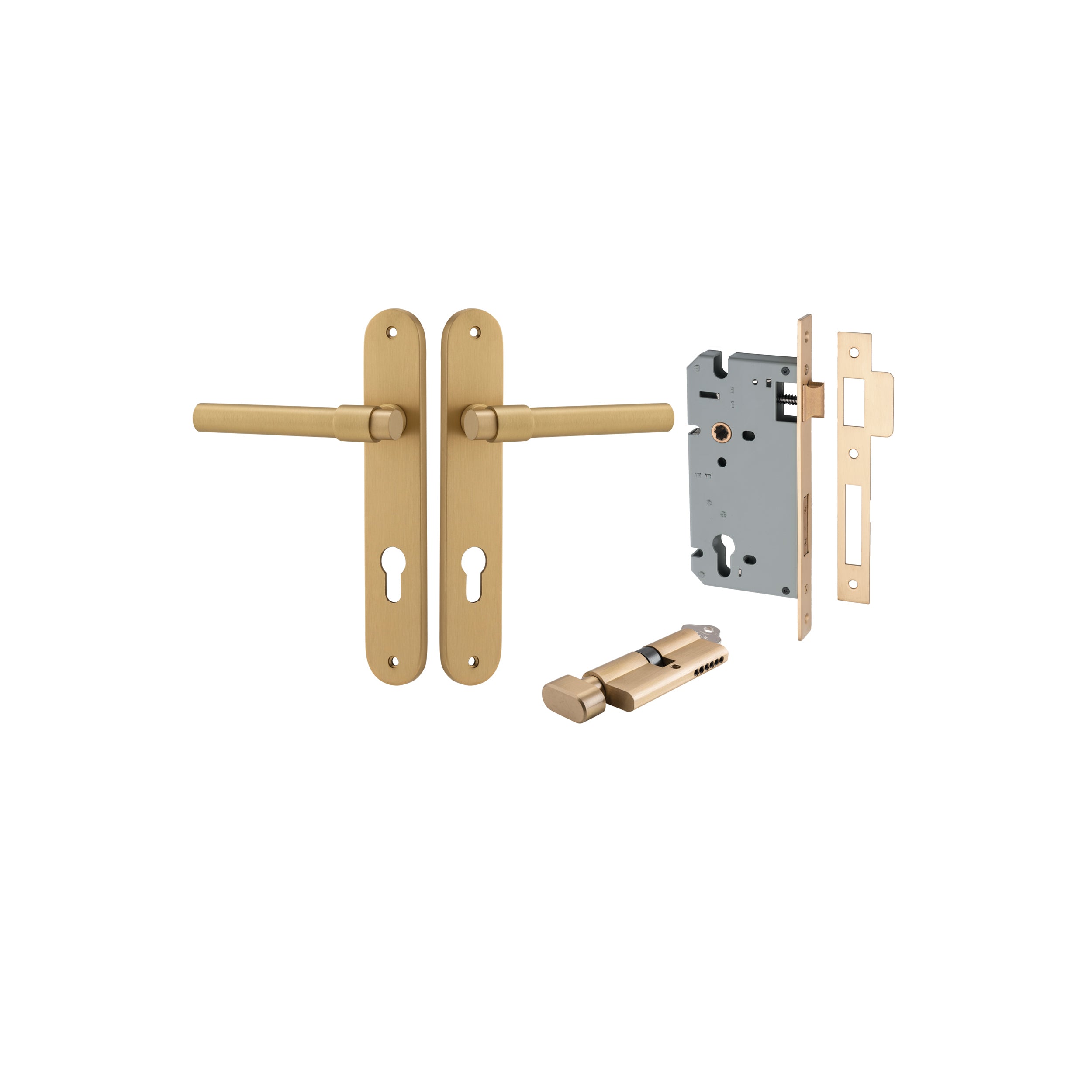 Helsinki Lever - Oval Backplate - Entry Point - Iver - Brushed Brass - Door Levers